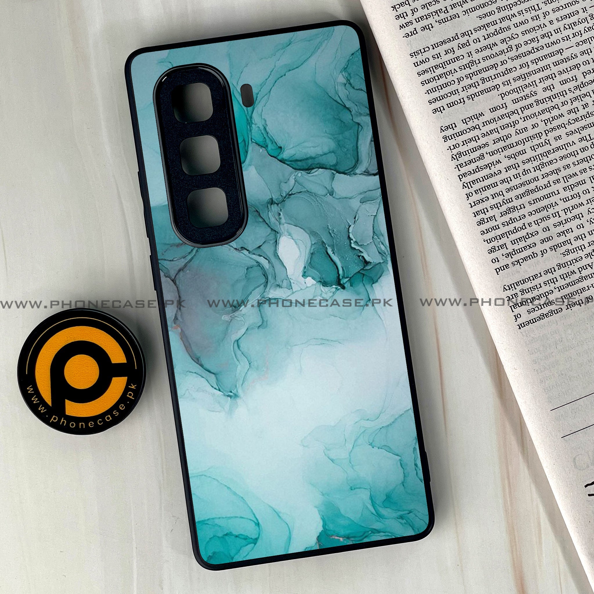 Infinix Hot 60 Pro Plus - Blue Marble Series - Premium Metal Printed soft Bumper shock Proof Case
