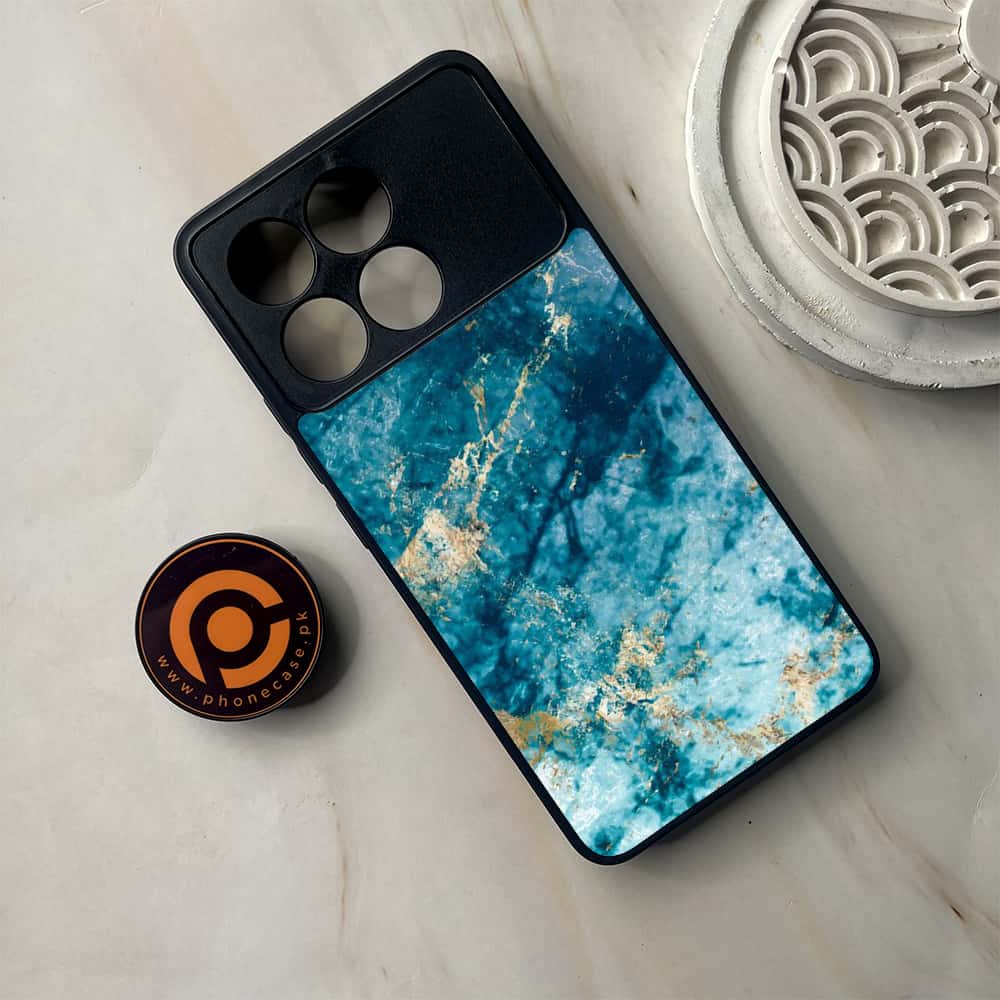 Xiaomi Poco F6 Pro - Blue Marble Series - Premium Metal Printed soft Bumper shock Proof Case