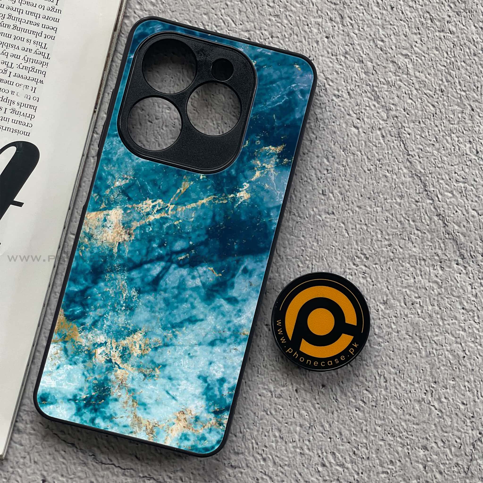 Infinix Smart 8 Pro - Blue Marble Series - Premium Metal Printed soft Bumper shock Proof Case