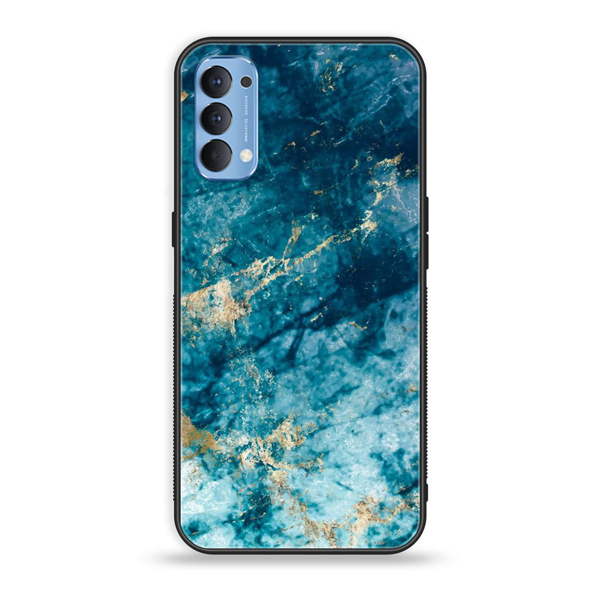 Oppo Reno 4 4G  - Blue Marble Series - Premium Printed Glass soft Bumper shock Proof Case