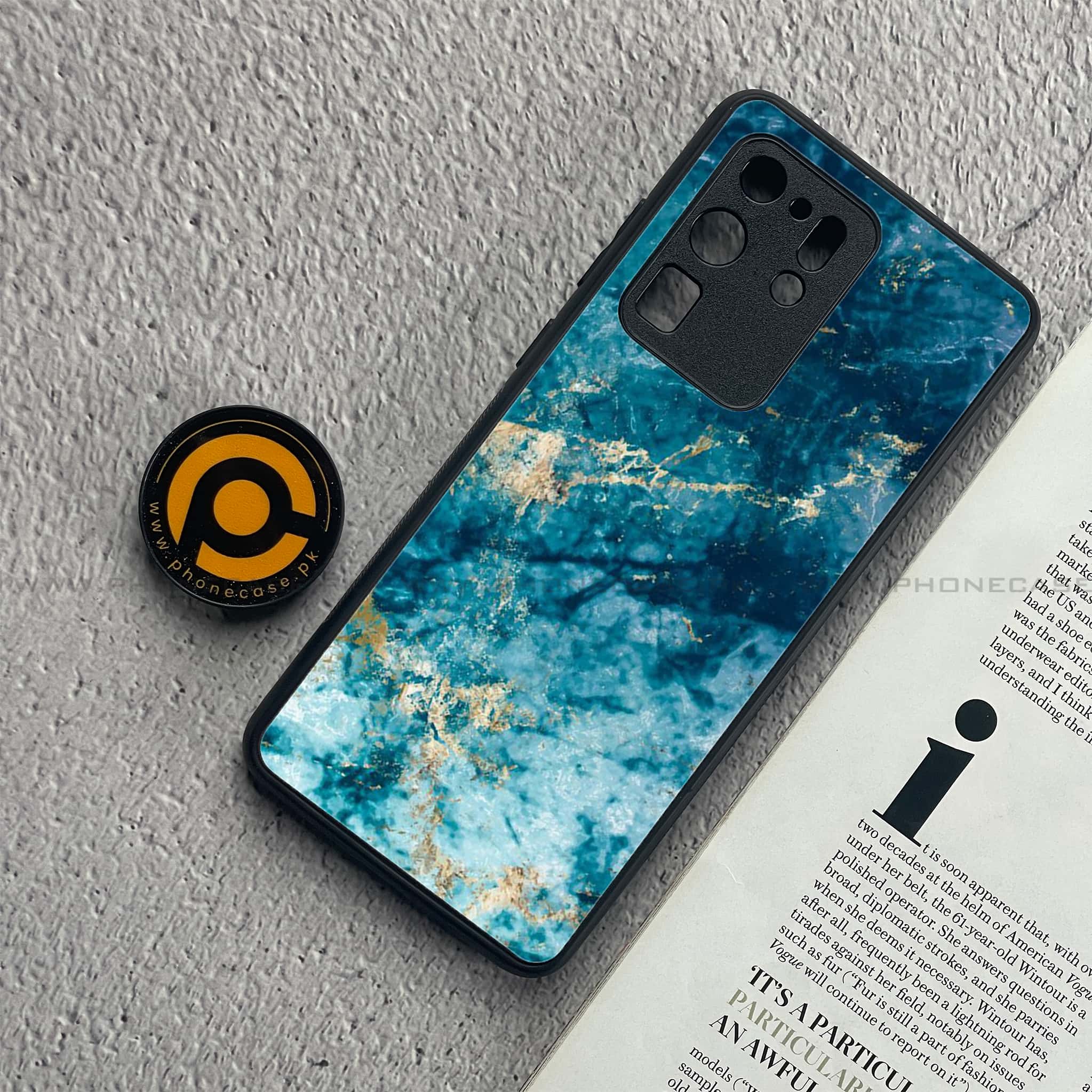 Samsung Galaxy S20 Ultra - Blue Marble Series - Premium Printed Glass soft Bumper shock Proof Case