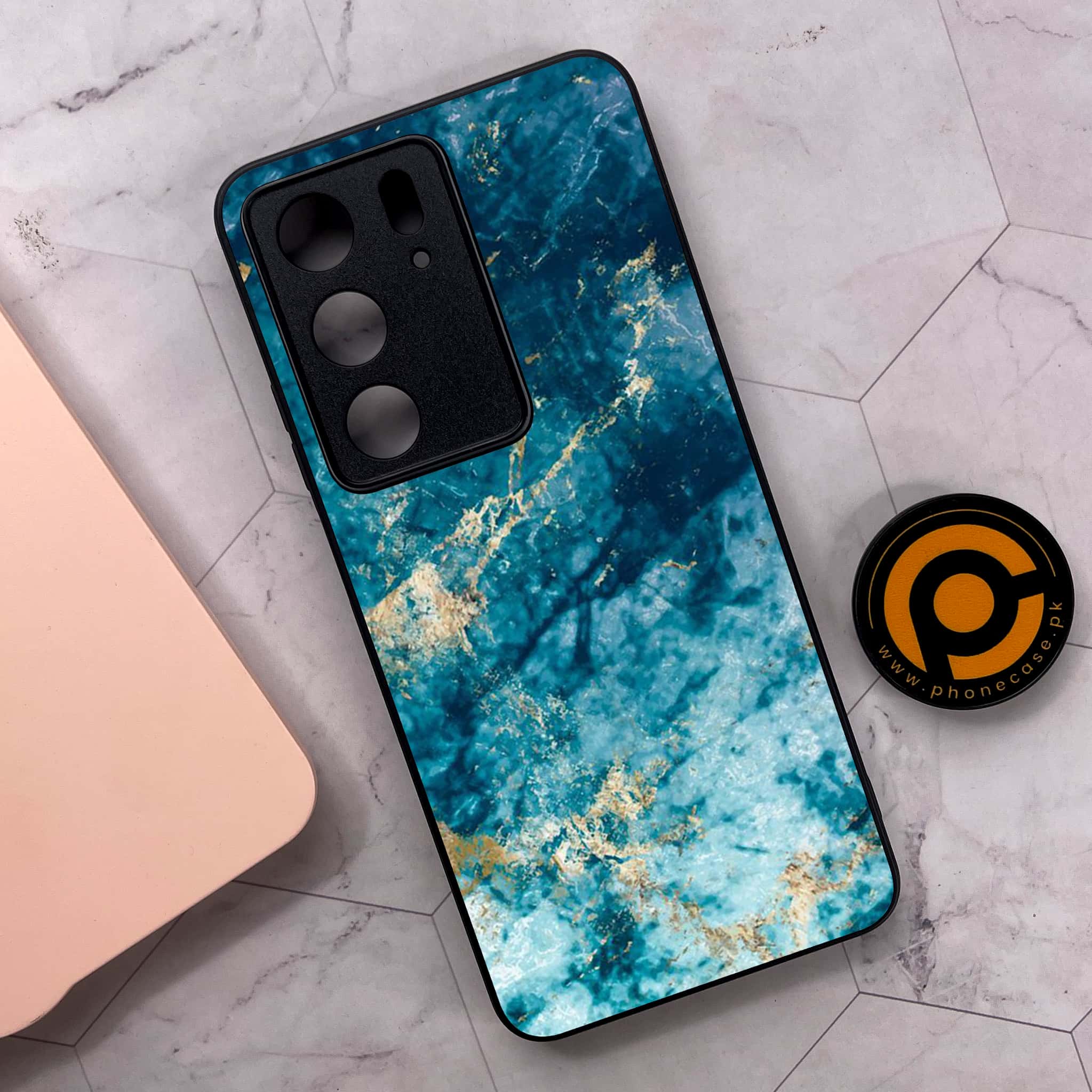 Realme C75x 4G - Blue Marble Series - Premium Metal Printed soft Bumper shock Proof Case