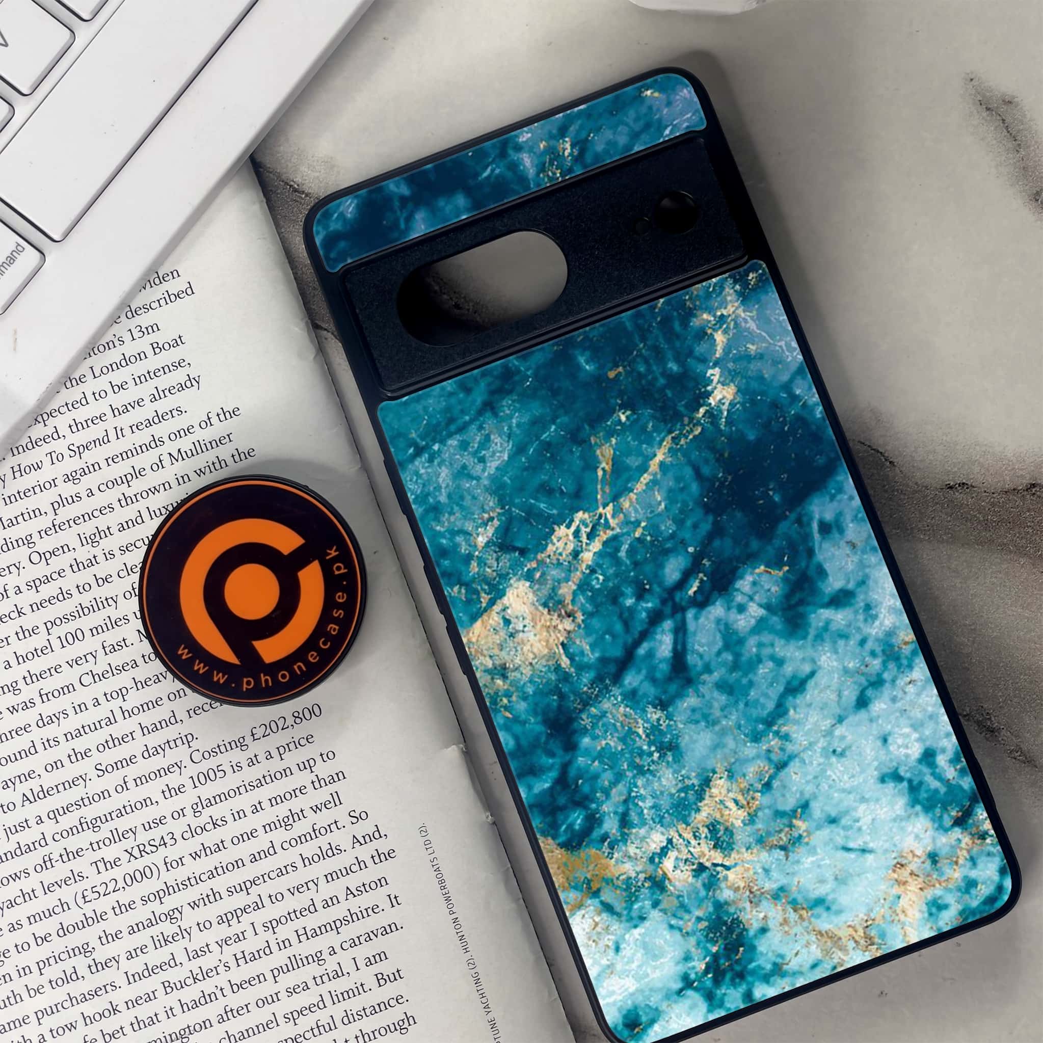 Google Pixel 7 - Blue Marble Series - Premium Metal Printed soft Bumper Shock Proof Case