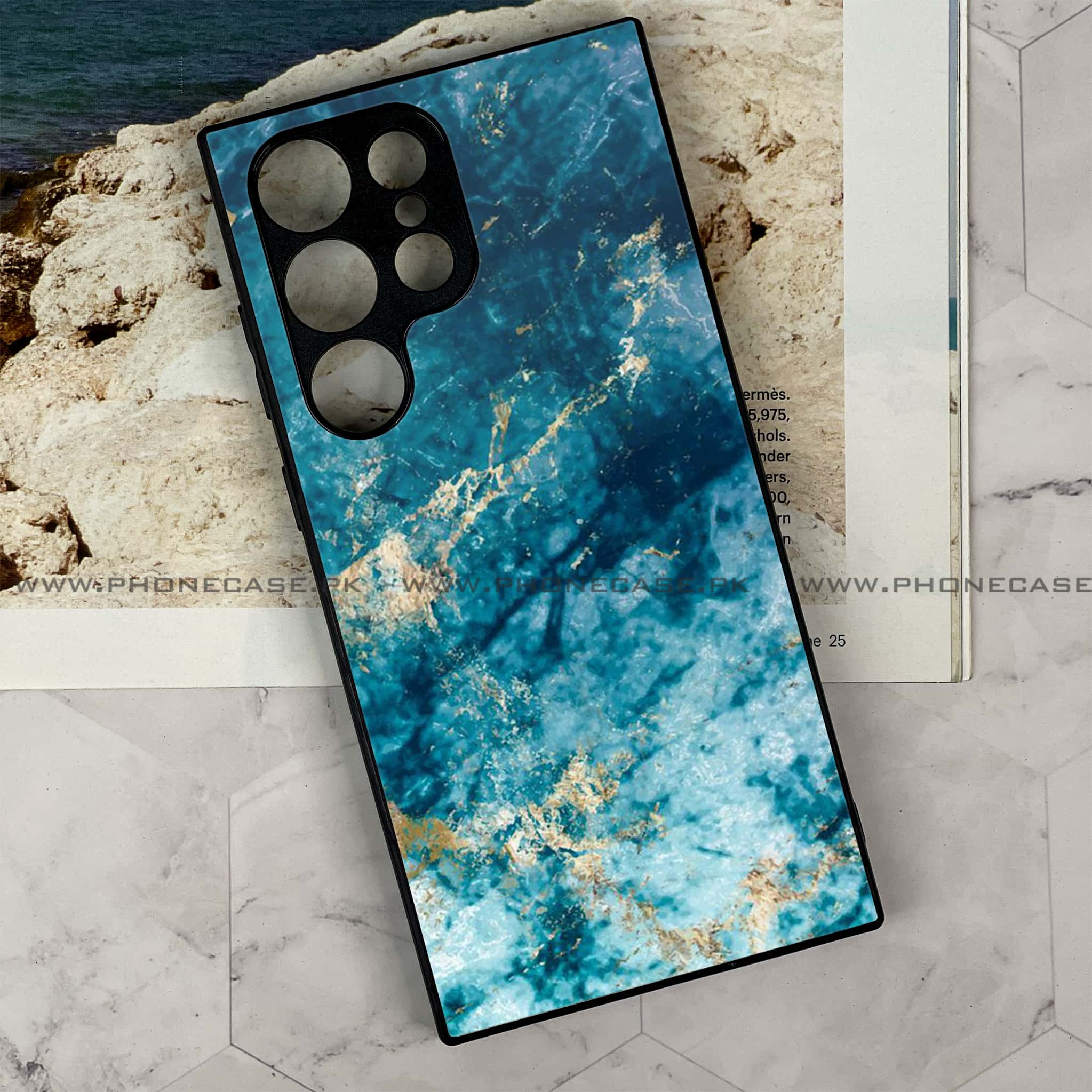 Samsung Galaxy S24 Ultra - Blue Marble Series - Premium Metal Printed soft Bumper shock Proof Case