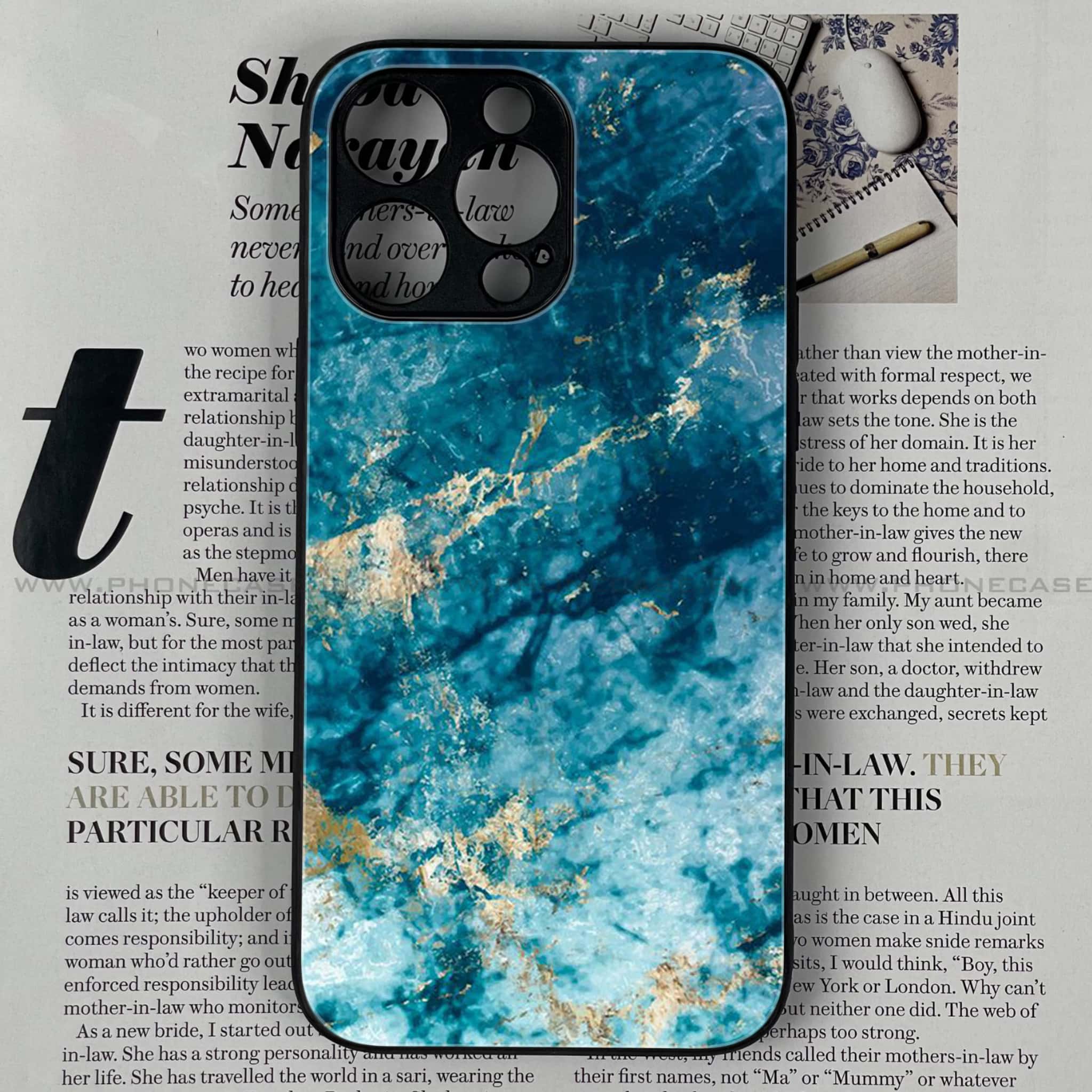 iPhone 15 Pro Max - Blue Marble Series - Premium Printed Glass soft Bumper shock Proof Case