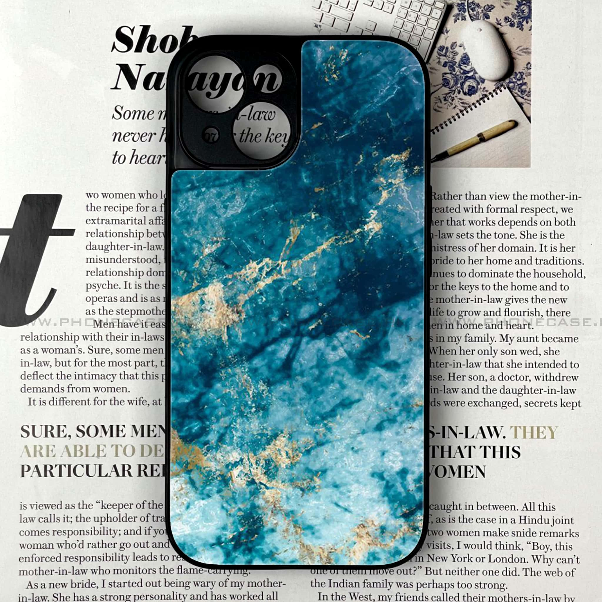 iPhone 14 - Blue Marble Series - Premium Printed Glass soft Bumper shock Proof Case