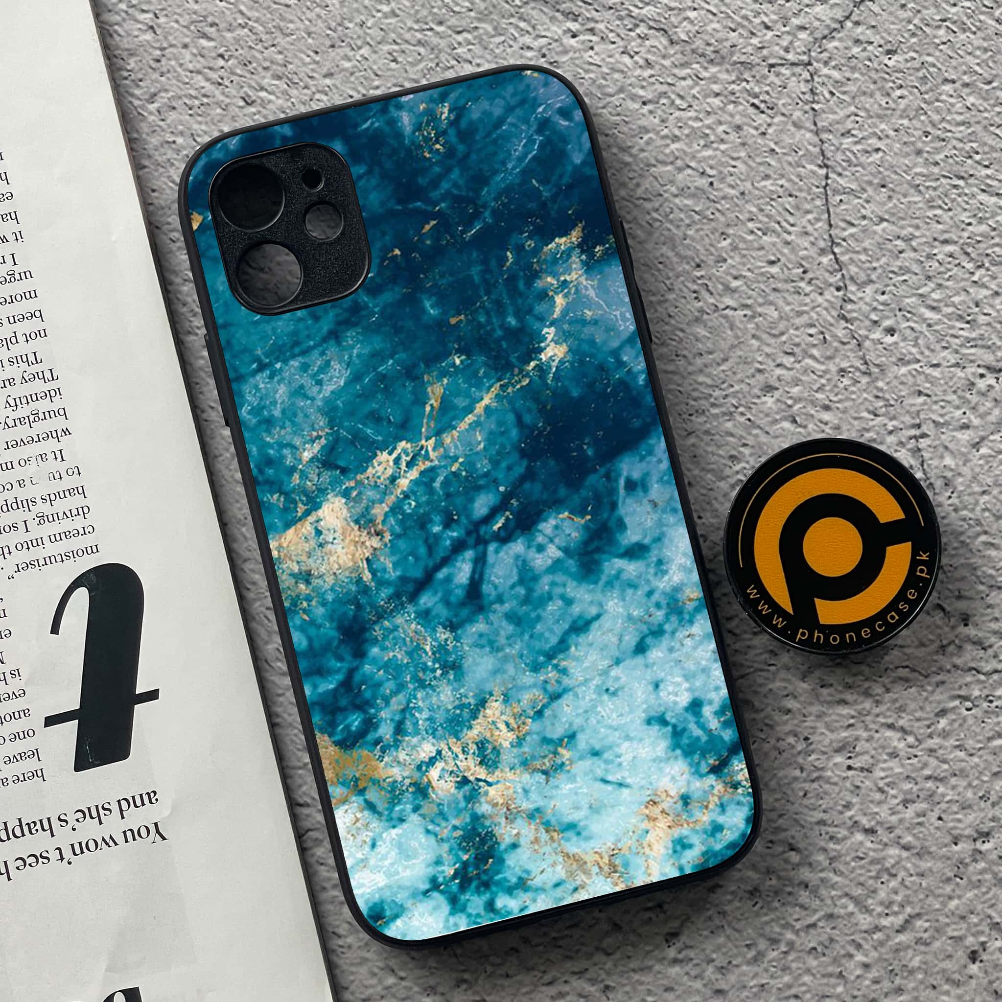 iPhone 11 Blue Marble Series  Premium Printed Glass soft Bumper shock Proof Case