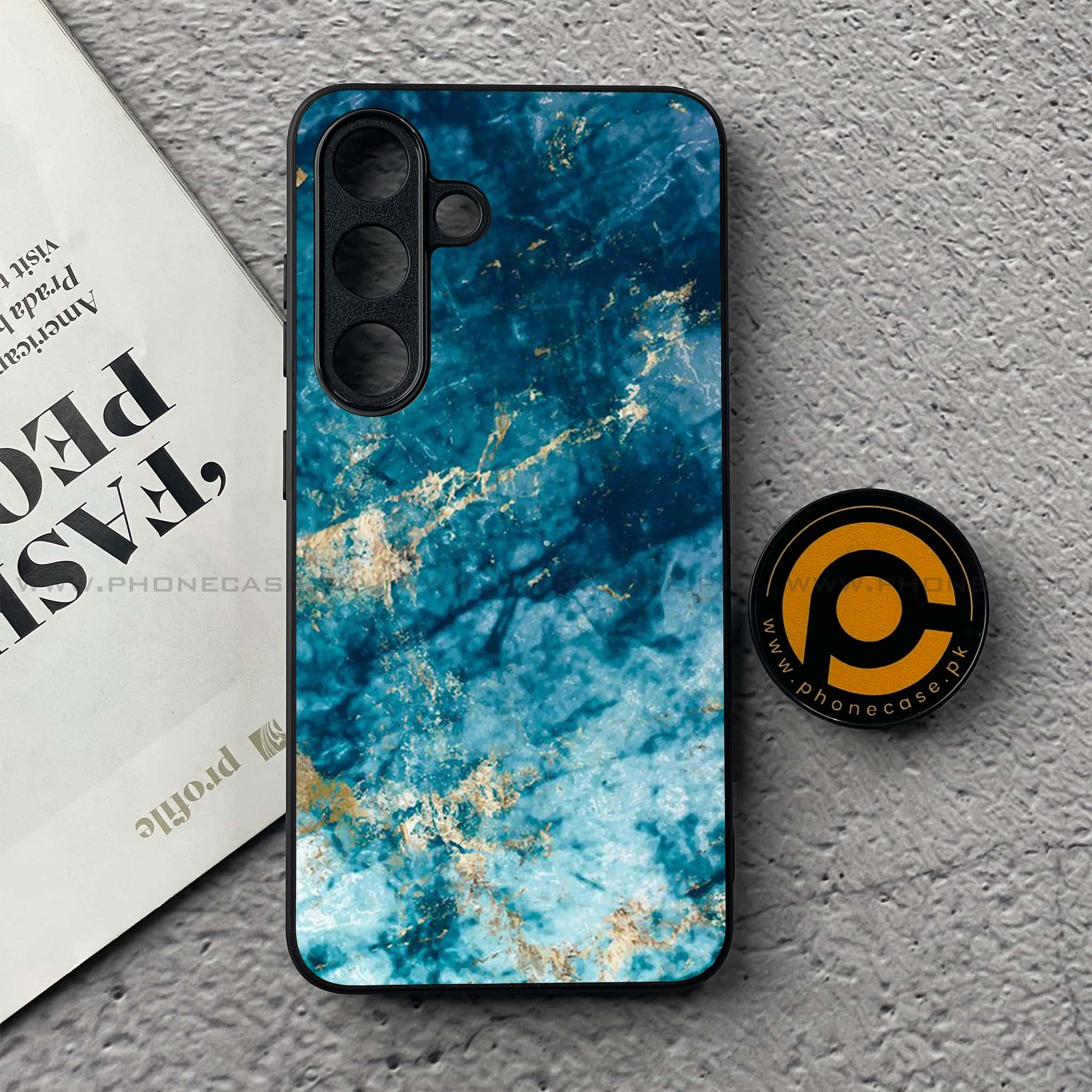 Samsung Galaxy S25 FE - Blue Marble Series - Premium Metal Printed soft Bumper shock Proof Case