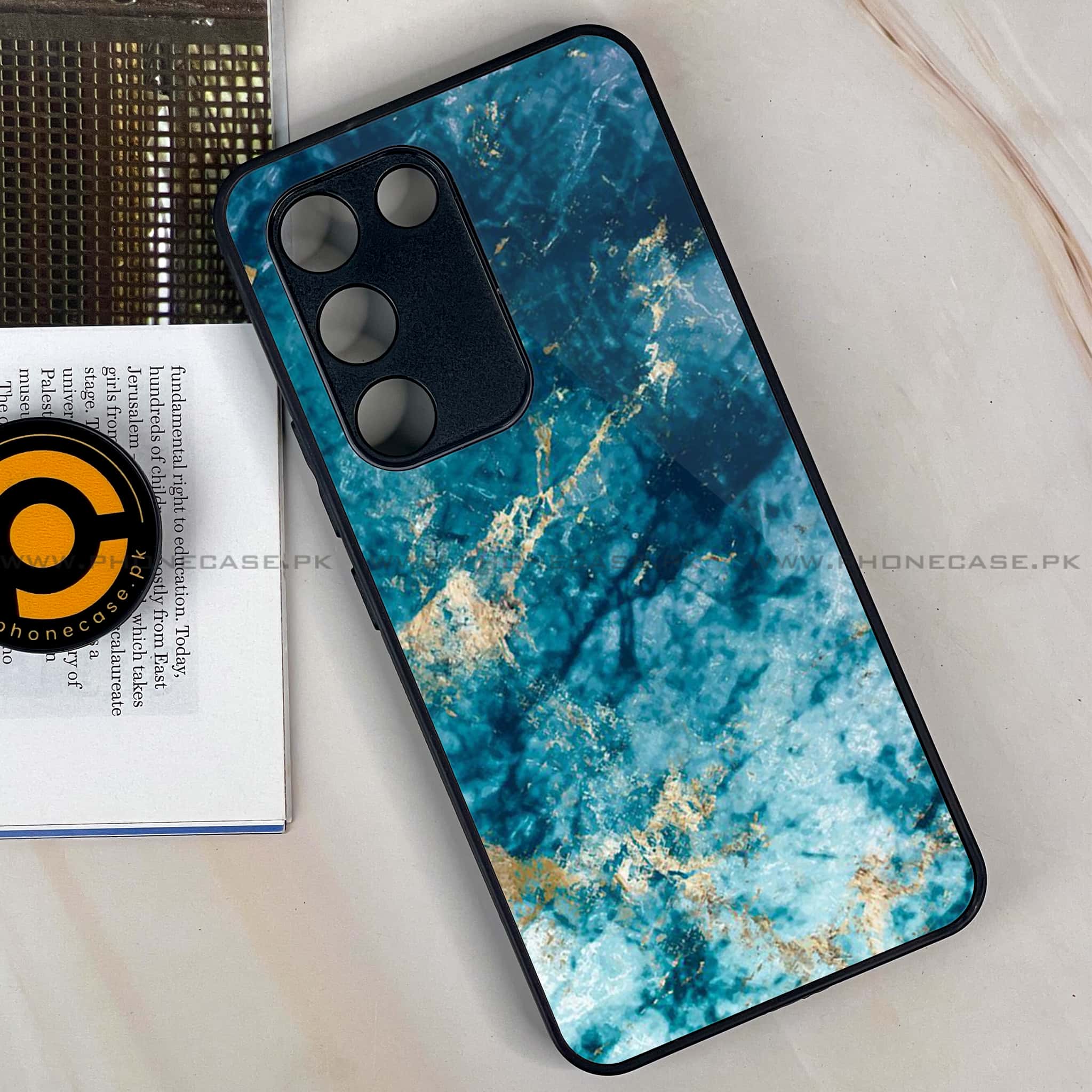 Vivo Y200e - Blue Marble Series - Premium Metal Printed soft Bumper shock Proof Case