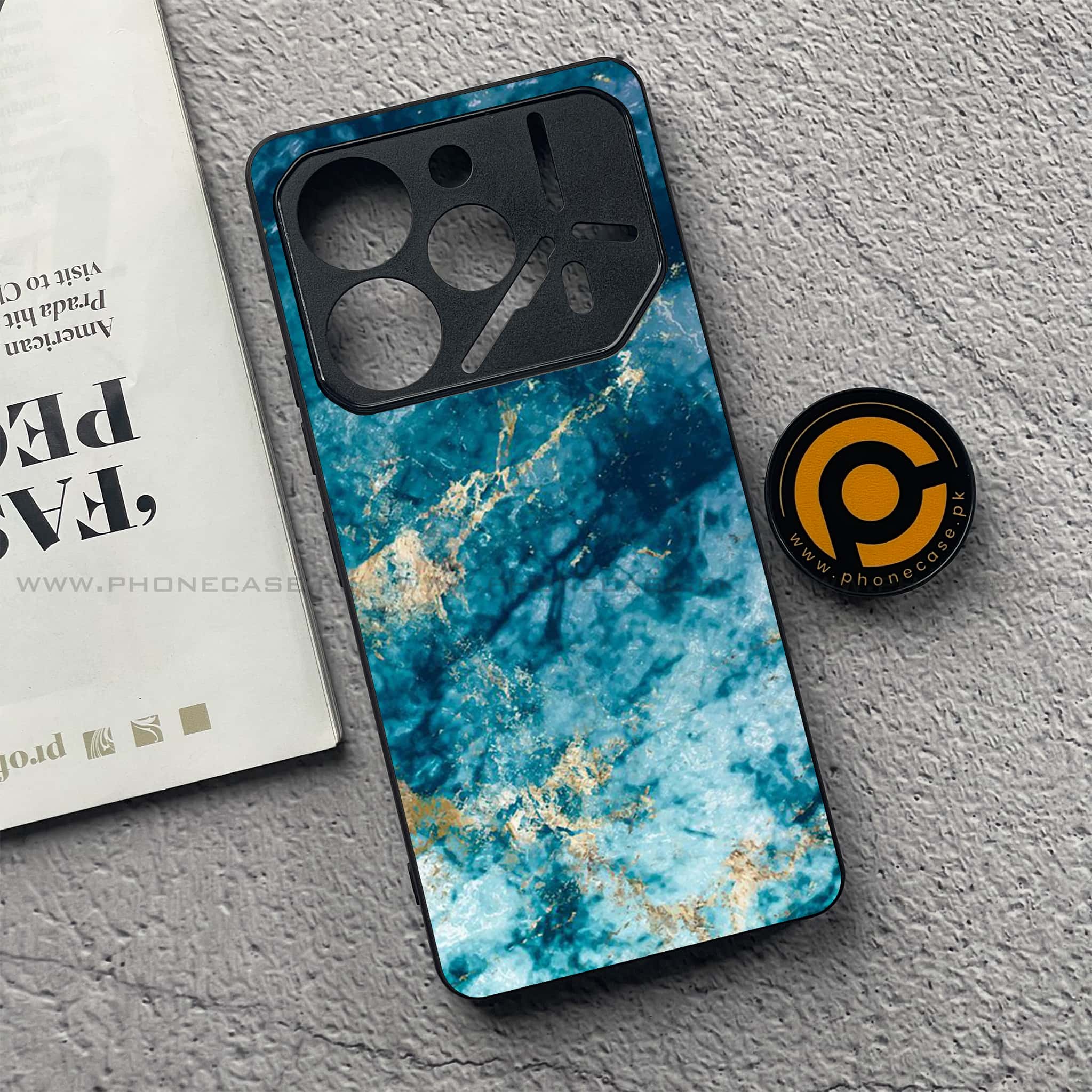 Tecno Pova 6 - Blue Marble Series - Premium Printed Glass soft Bumper shock Proof Case