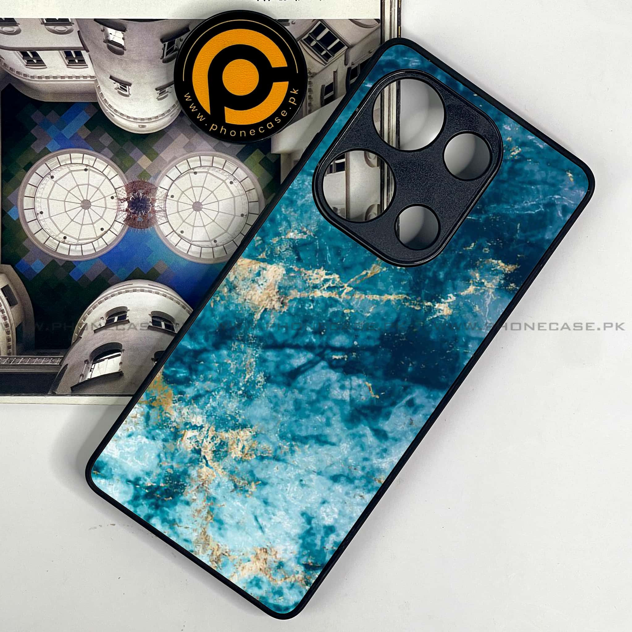 Redmi Note 13 Pro 4G - Blue Marble Series - Premium Metal Printed soft Bumper shock Proof Case