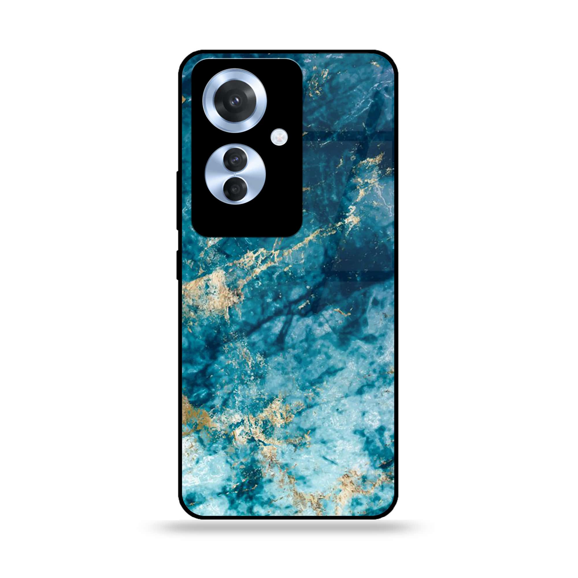 Oppo Reno 11F - Blue Marble Series - Premium Printed Glass soft Bumper shock Proof Case