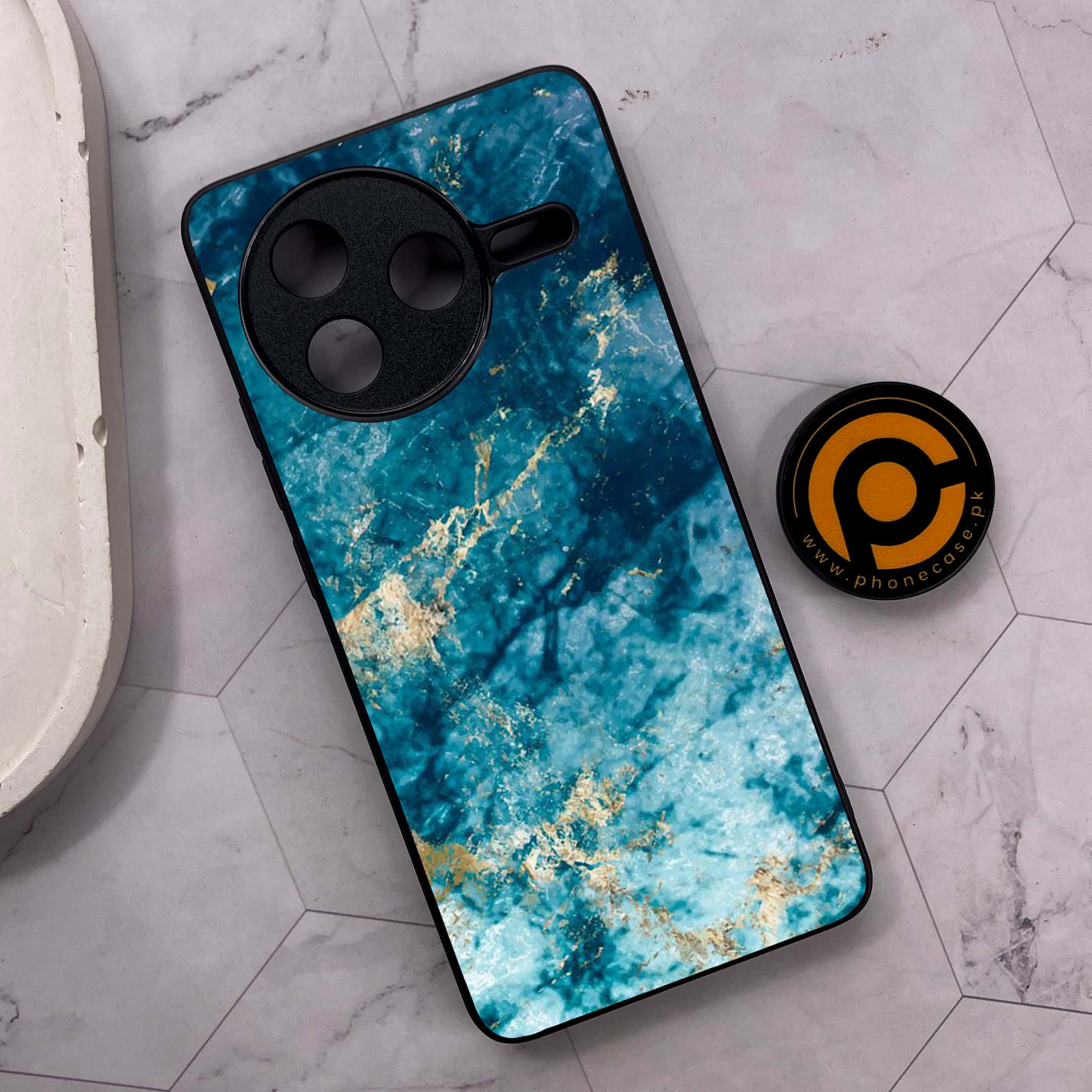 Xiaomi Poco F7 Pro 5G - Blue Marble Series - Premium Metal Printed soft Bumper shock Proof Case