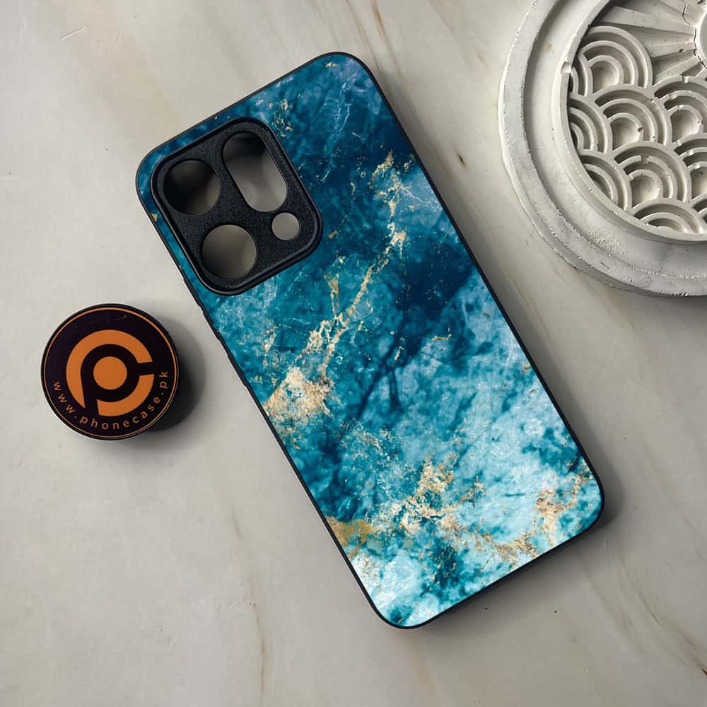 Oppo Reno 14 5G - Blue Marble Series - Premium Metal Printed soft Bumper shock Proof Case