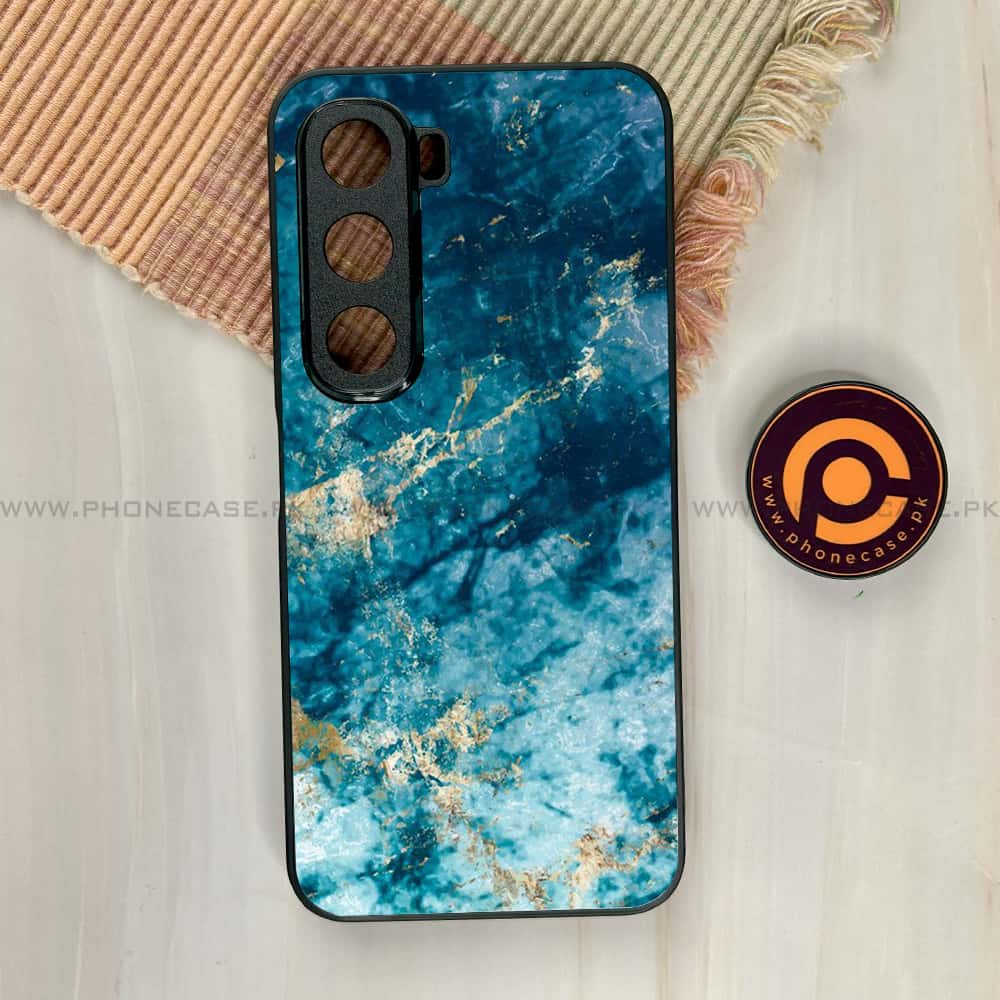 Infinix Hot 60i - Blue Marble Series - Premium Metal Printed soft Bumper shock Proof Case