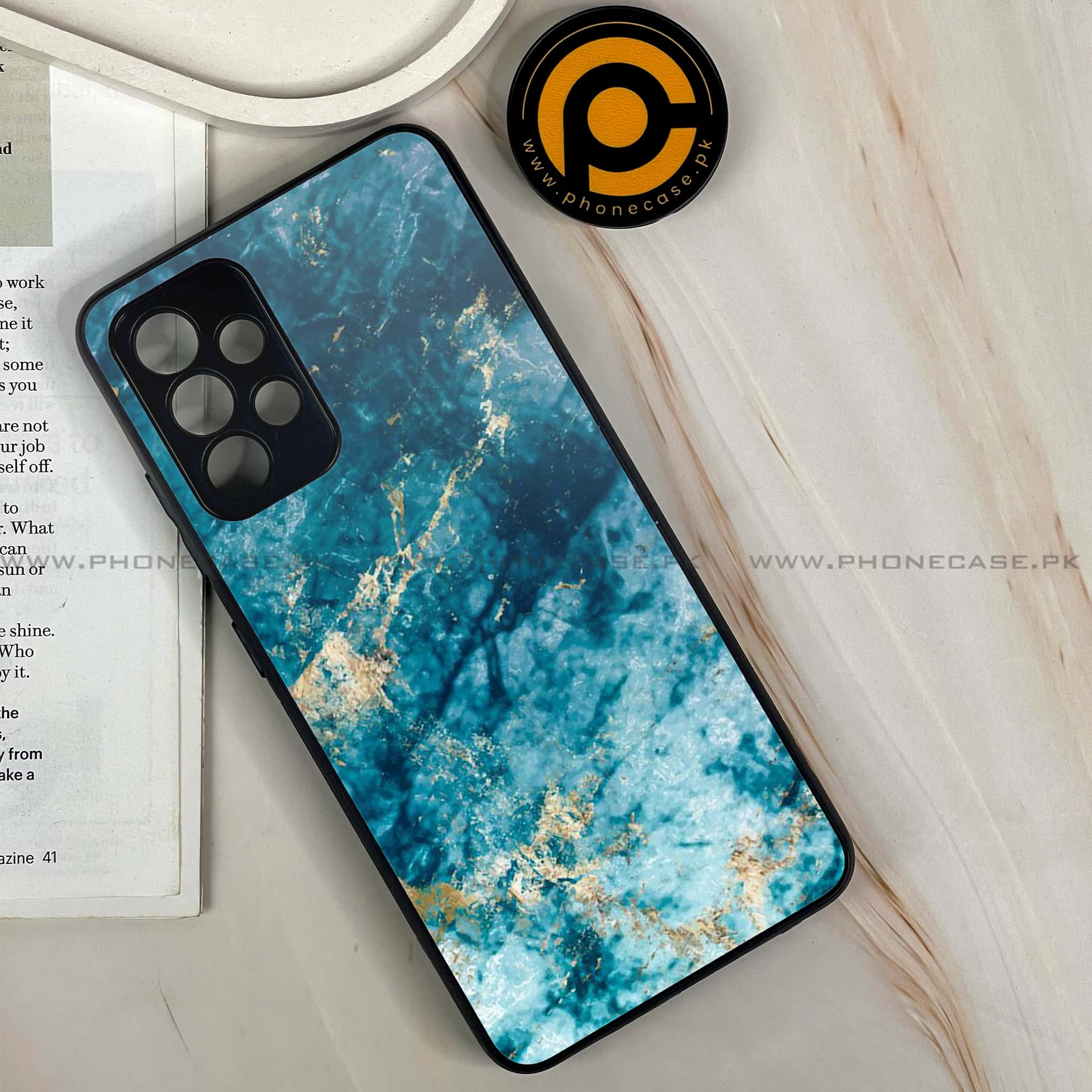 Samsung Galaxy A13 - Blue Marble Series - Premium Printed Glass soft Bumper shock Proof Case