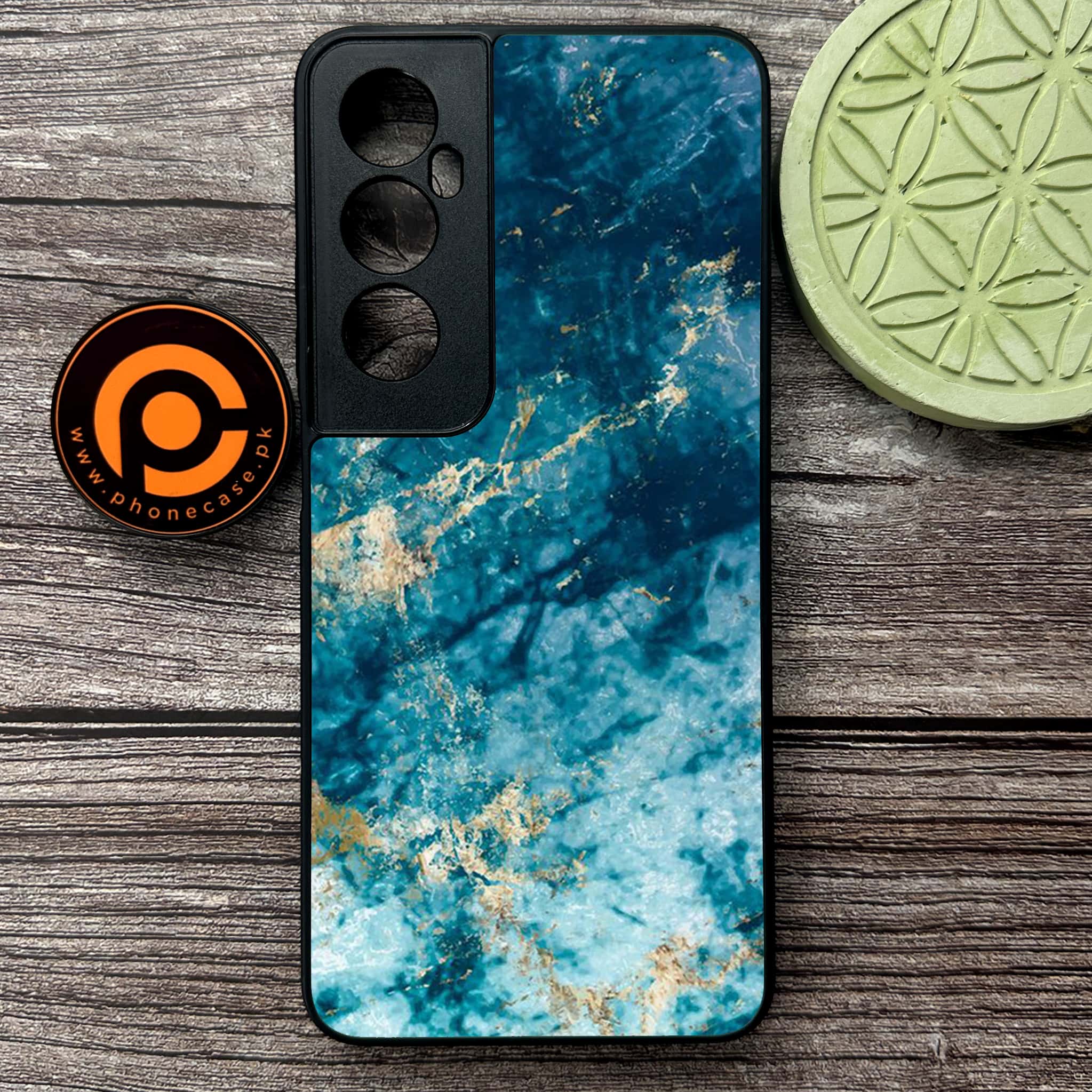 Realme C65  - Blue Marble Series - Premium Metal Printed soft Bumper shock Proof Case