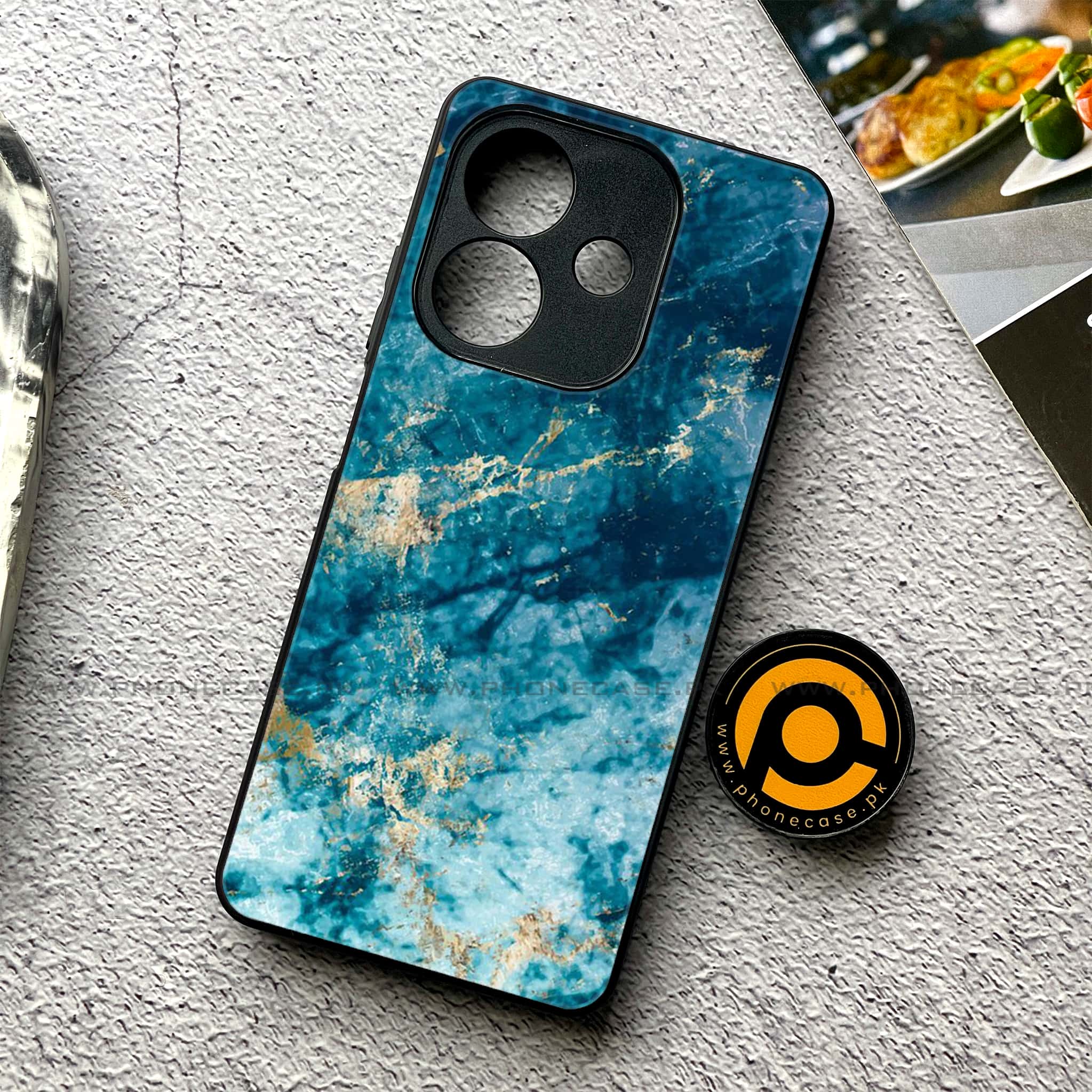 Oppo A5i - Blue Marble Series - Premium Metal Printed soft Bumper shock Proof Case