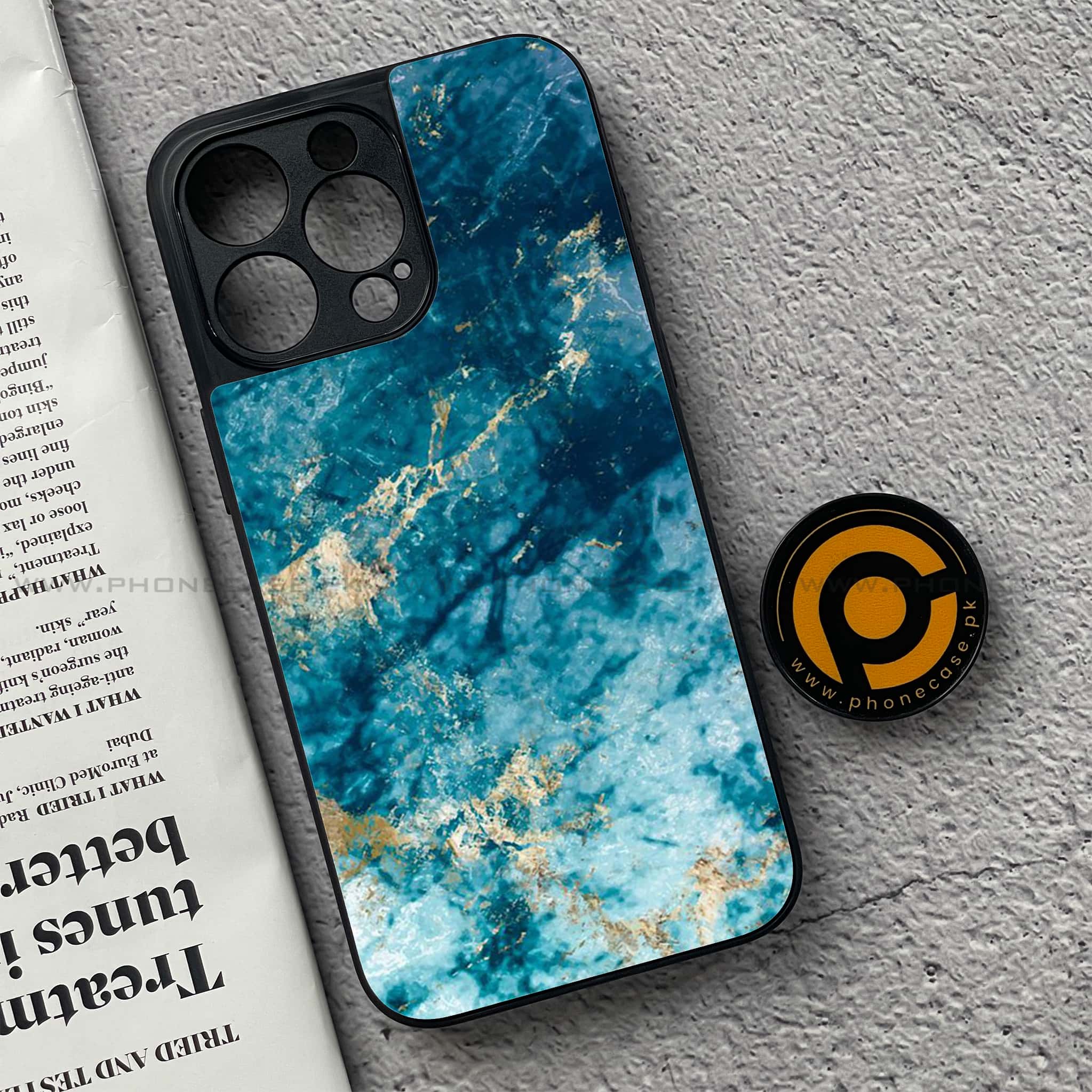 iPhone 15 Pro - Blue Marble Series - Premium Metal Printed soft Bumper shock Proof Case