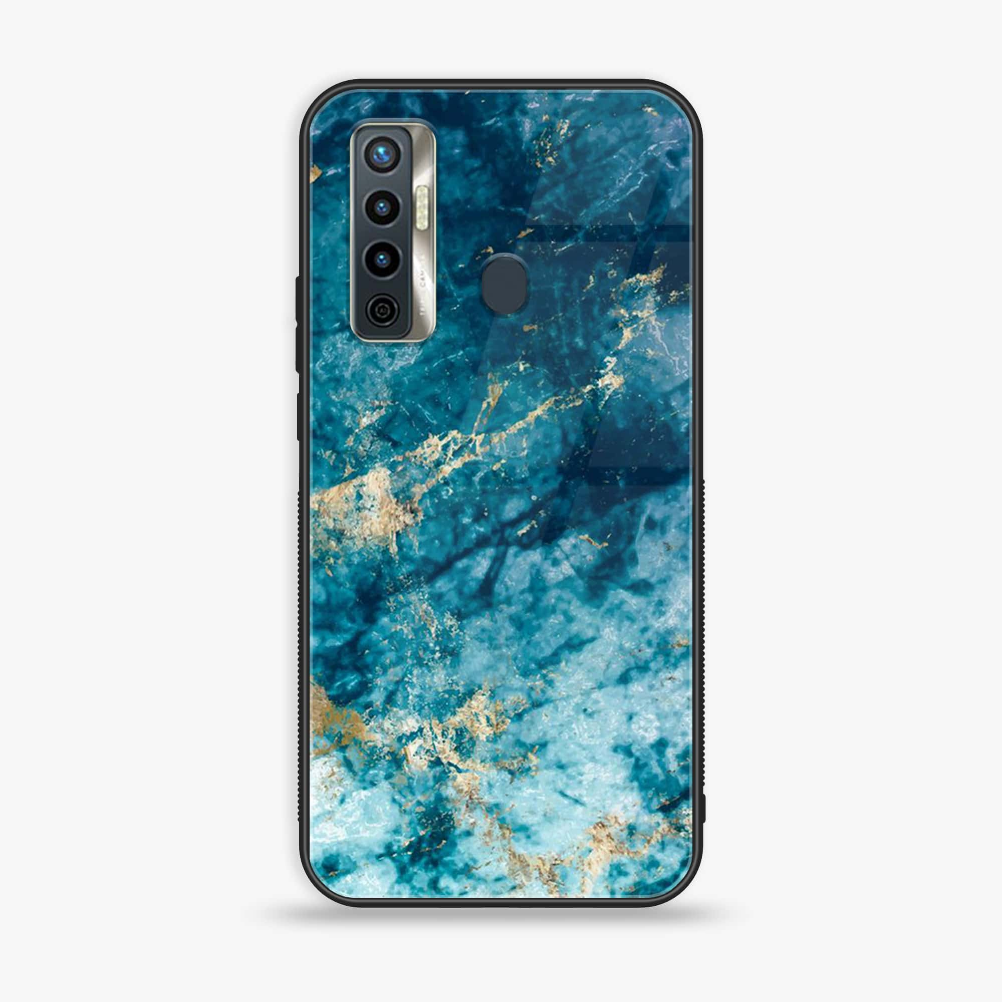 Tecno Camon 17 - Blue Marble Series - Premium Printed Glass soft Bumper shock Proof Case