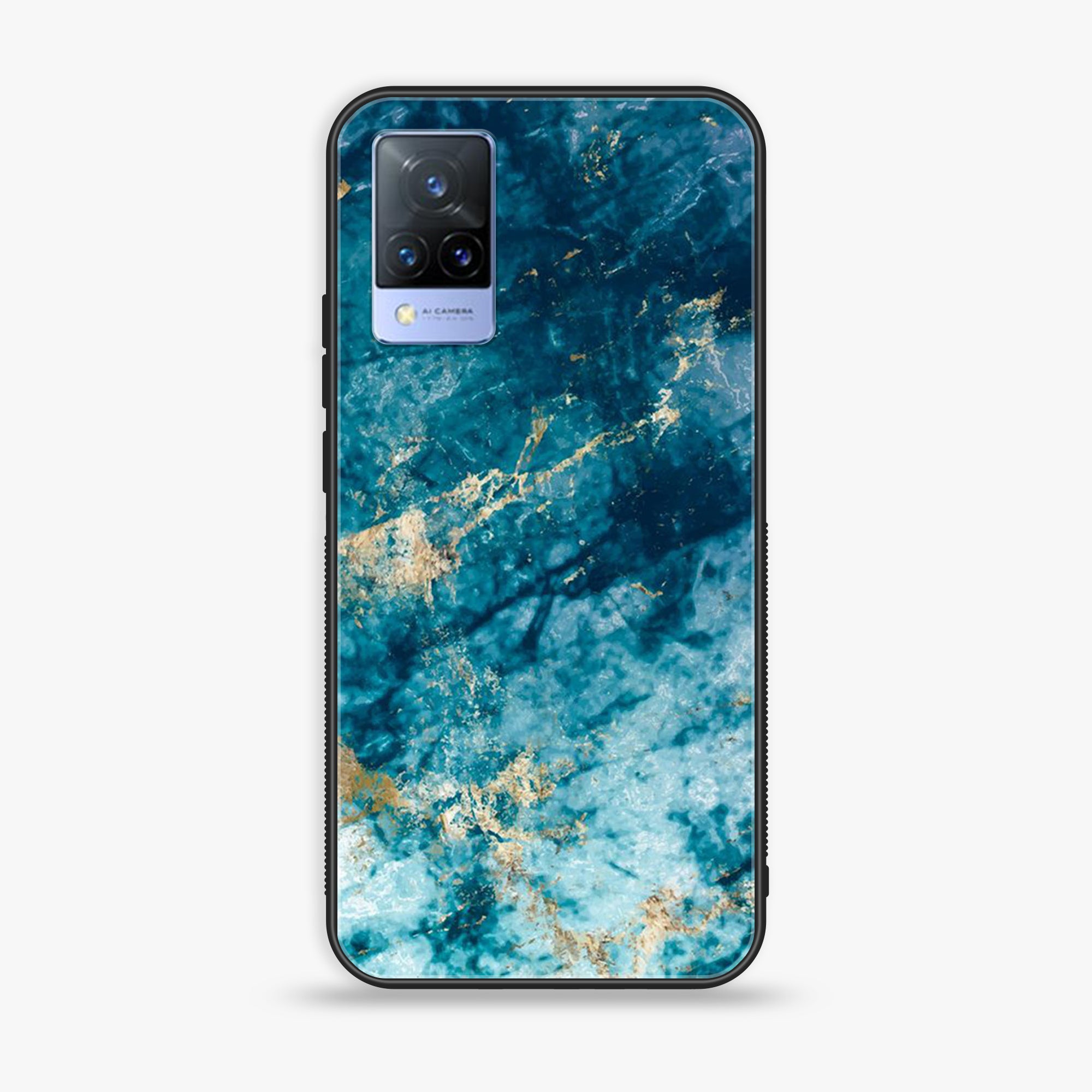 Vivo V21 - Blue Marble Series - Premium Printed Glass soft Bumper shock Proof Case