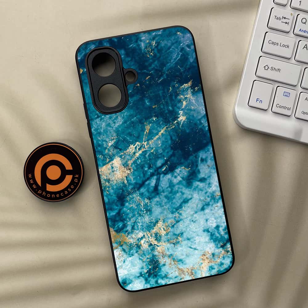 Tecno Spark Go 2 - Blue Marble Series - Premium Metal Printed soft Bumper Shock Proof Case