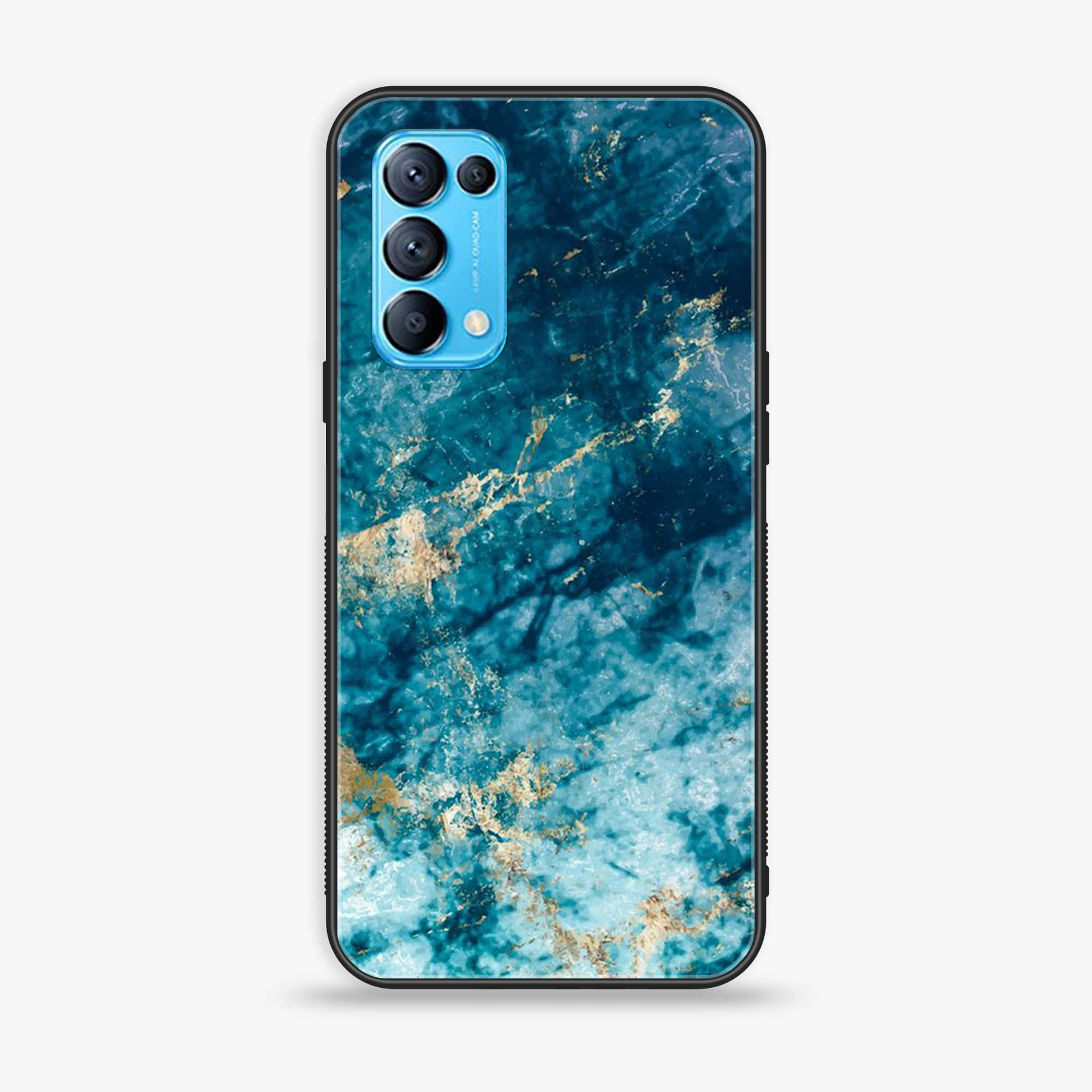 Oppo Reno 5 - Blue Marble Series - Premium Printed Glass soft Bumper shock Proof Case