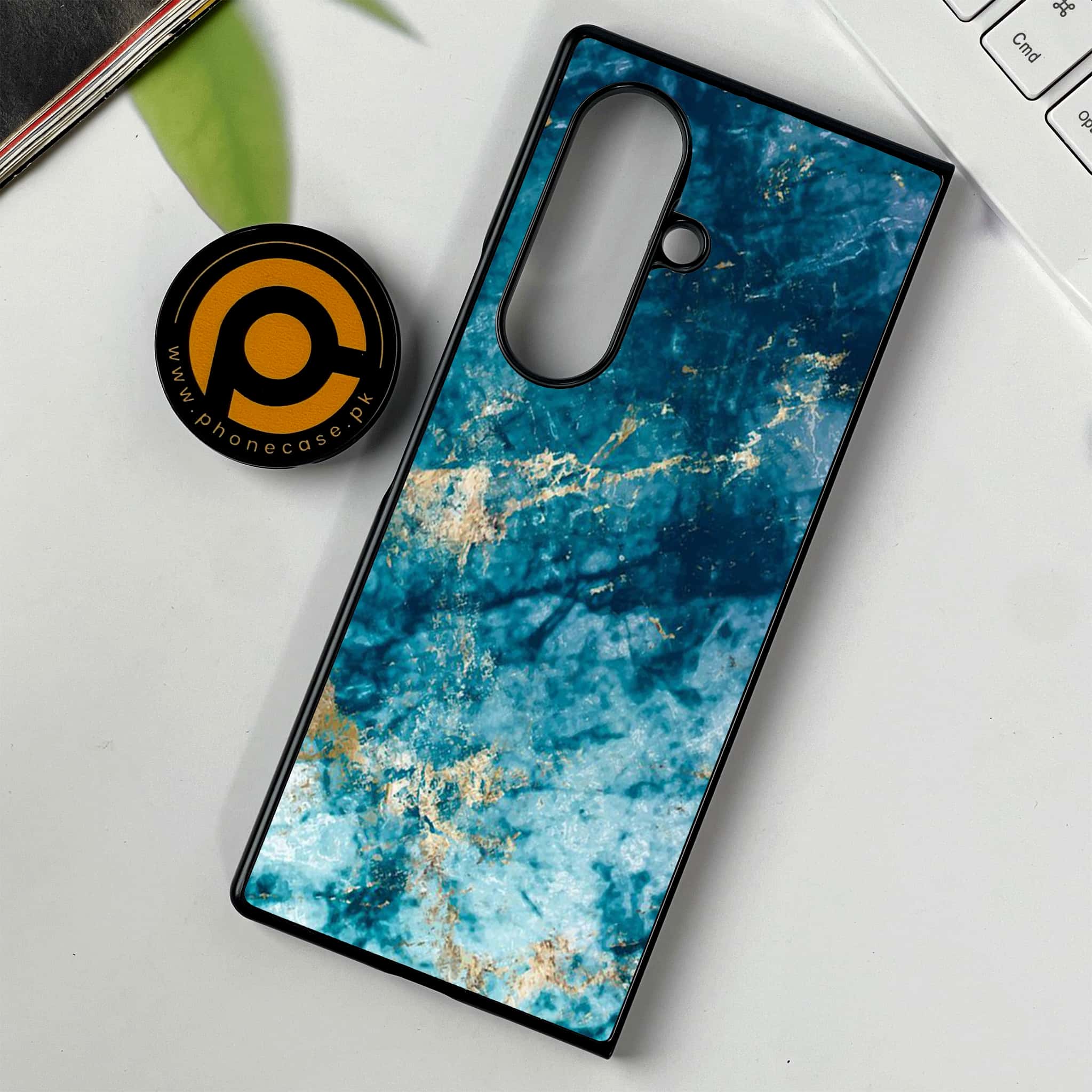 Samsung Galaxy Z Fold 7 - Blue Marble Series - Premium Metal Printed soft Bumper shock Proof Case