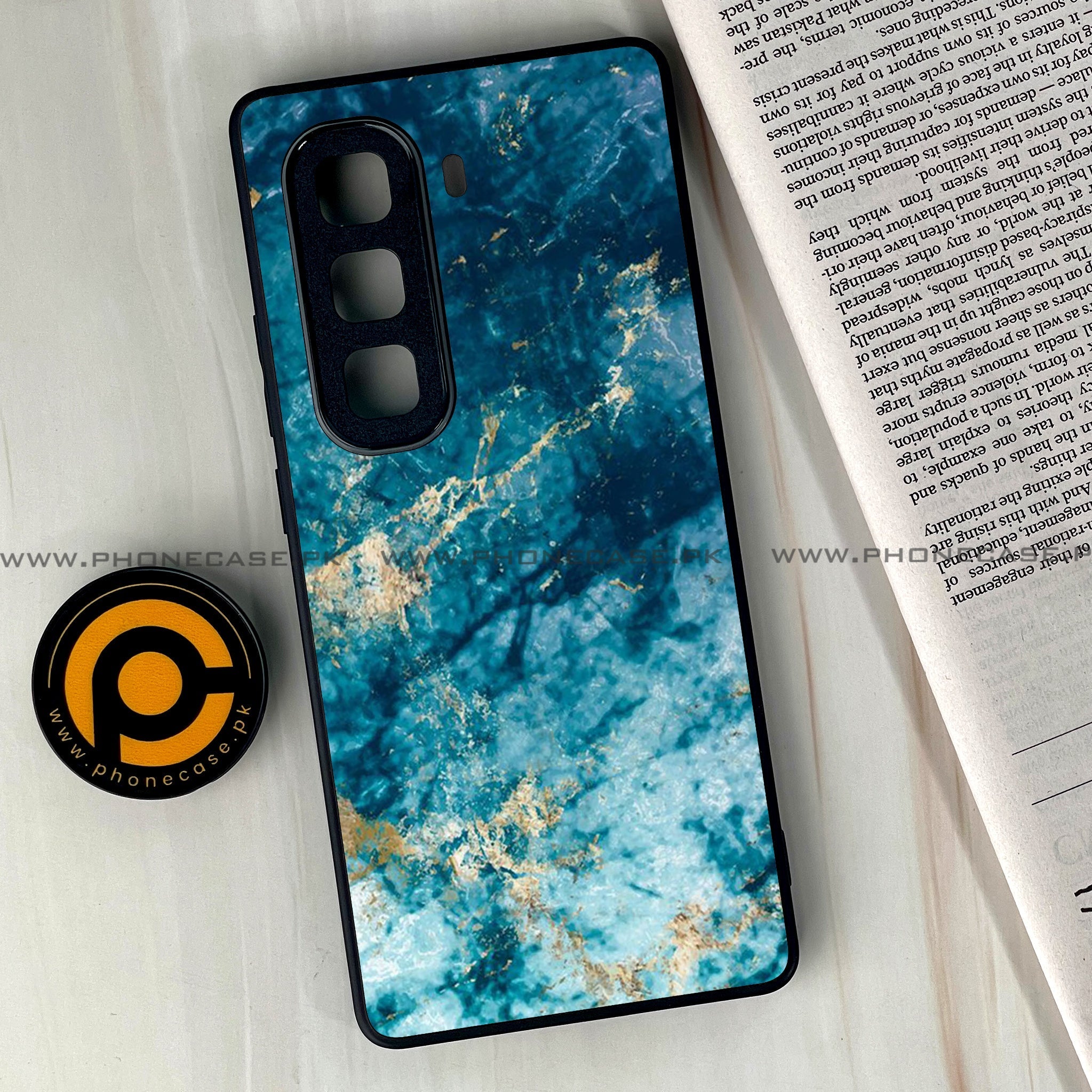 Infinix Hot 60  - Blue Marble Series - Premium Metal Printed soft Bumper shock Proof Case