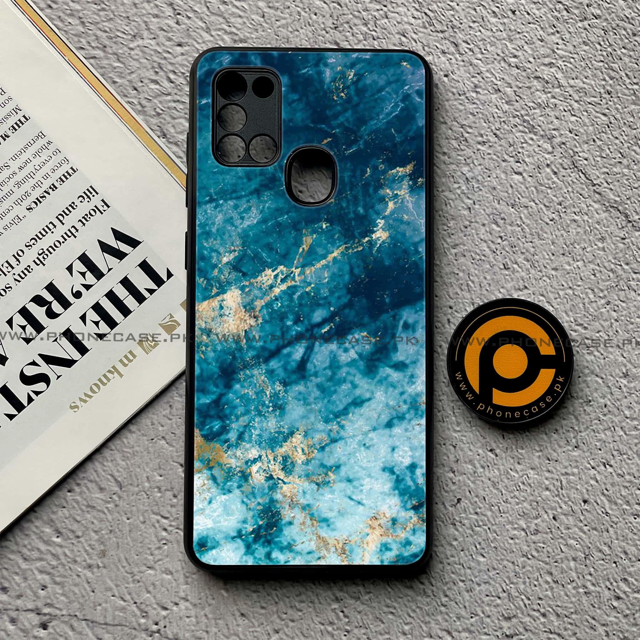 Samsung Galaxy A21s - Blue Marble Series - Premium Printed Glass soft Bumper shock Proof Case