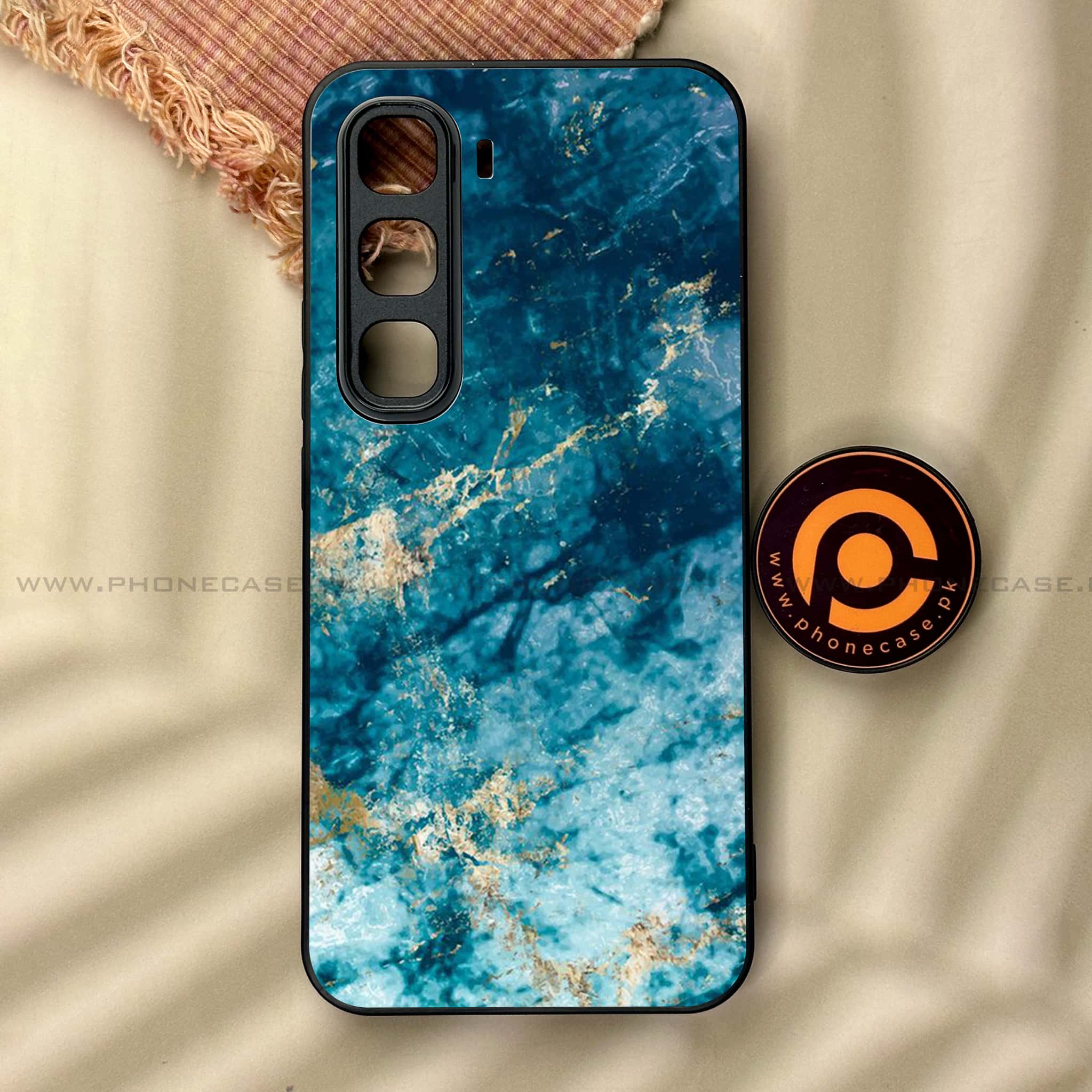 Infinix Hot 60 Pro - Blue Marble Series - Premium Metal Printed soft Bumper shock Proof Case