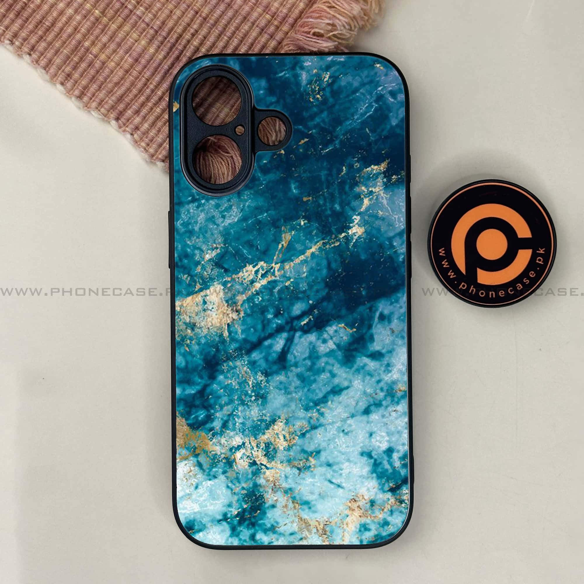 iPhone 17 - Blue Marble Series - Premium Printed Glass soft Bumper shock Proof Case