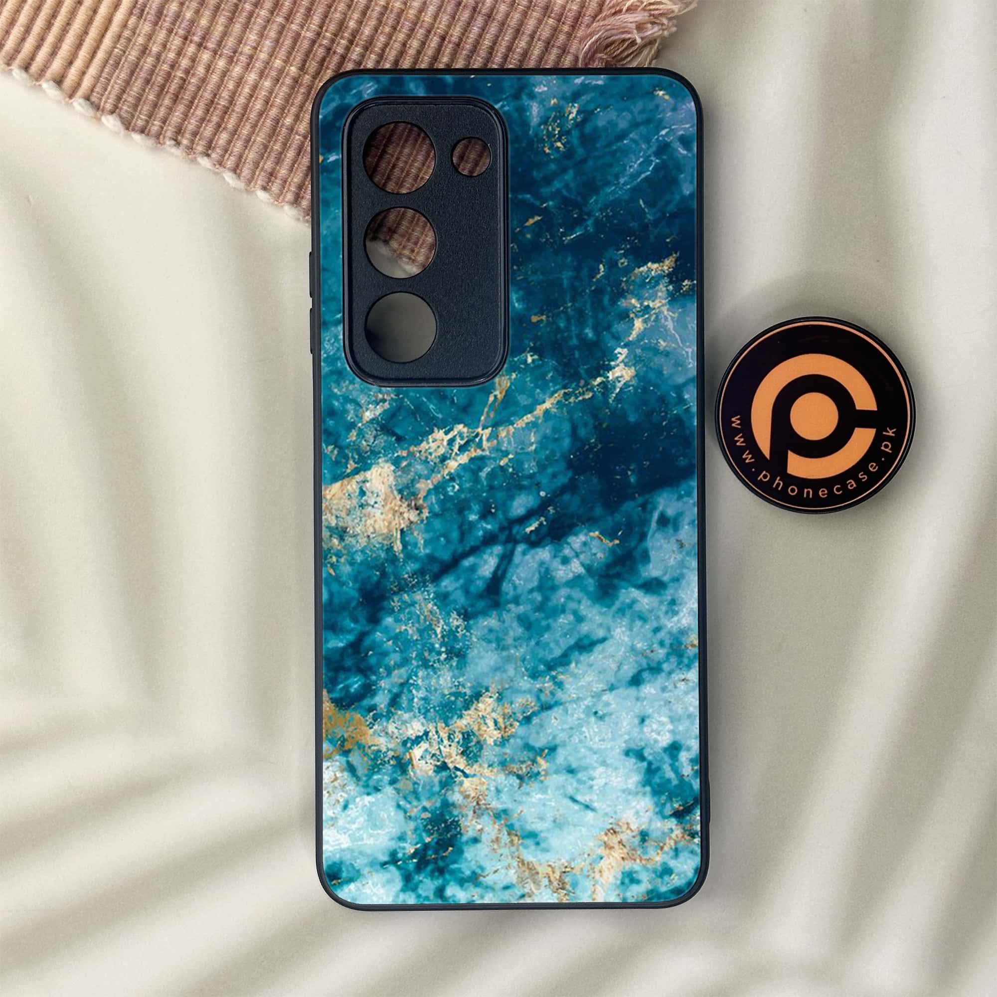 Oppo A5 2025 - Blue Marble Series - Premium Metal Printed soft Bumper shock Proof Case