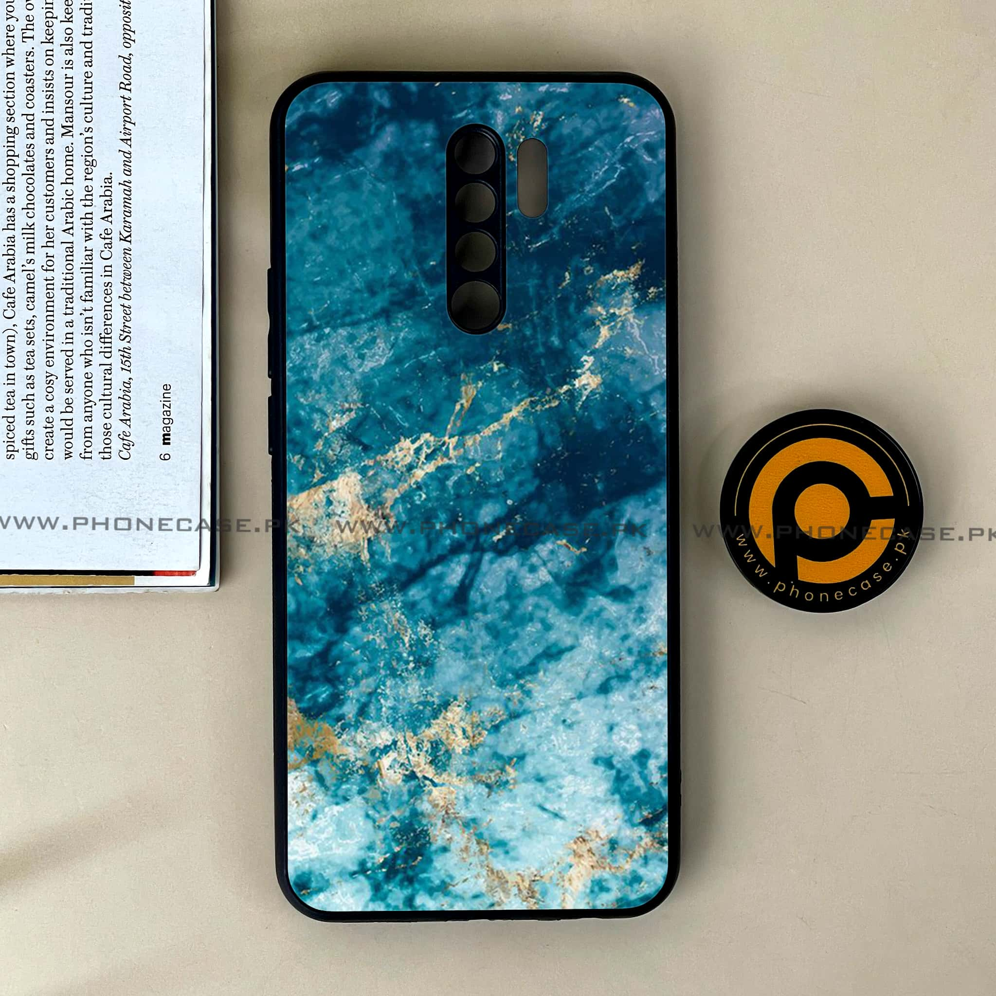 Xiaomi Redmi 9 - Blue Marble Series - Premium Printed Glass soft Bumper shock Proof Case