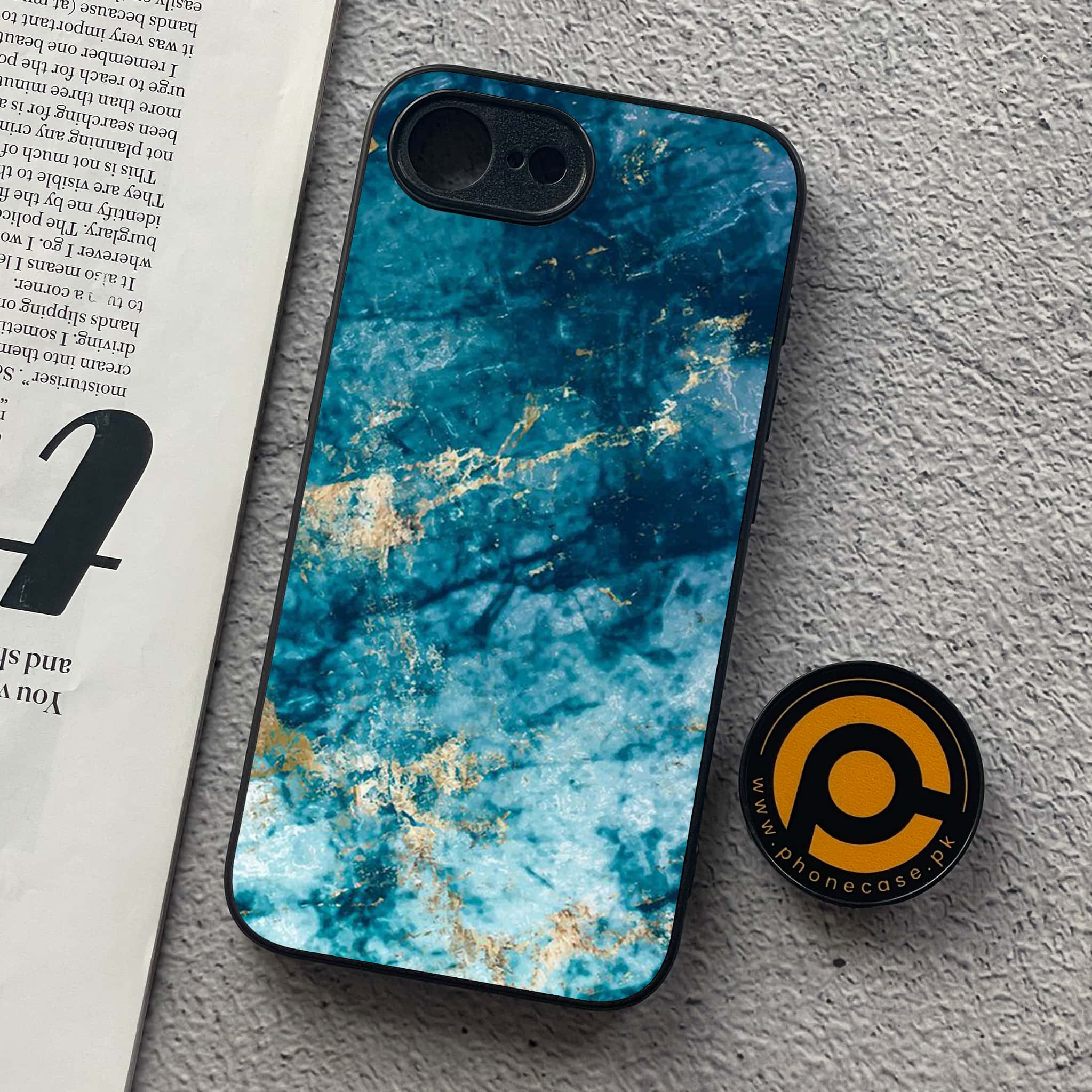iPhone 16e - Blue Marble Series - Premium Metal  Printed soft Bumper shock Proof Case