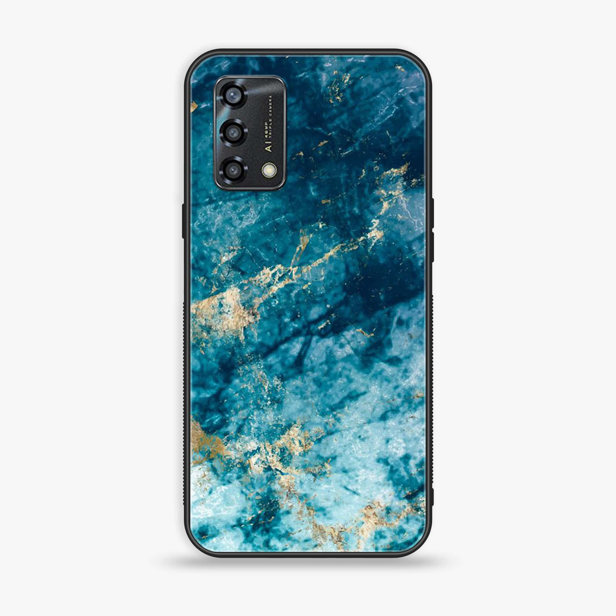 Oppo A95  - Blue Marble Series - Premium Printed Glass soft Bumper shock Proof Case