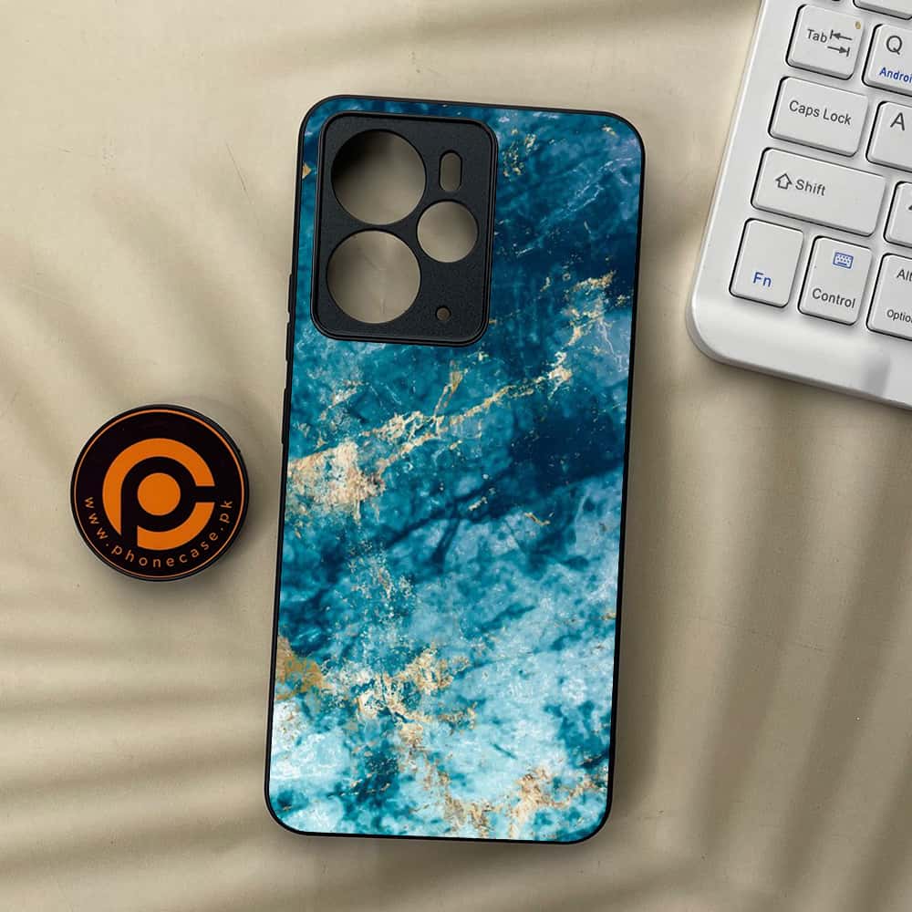 Realme 14T 5G - Blue Marble Series - Premium Metal Printed soft Bumper Shock Proof Case