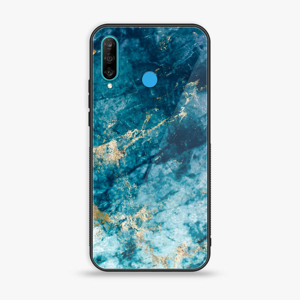 Huawei P30 lite - Blue Marble Design 4- Premium Printed Glass soft Bumper shock Proof Case CS-46927