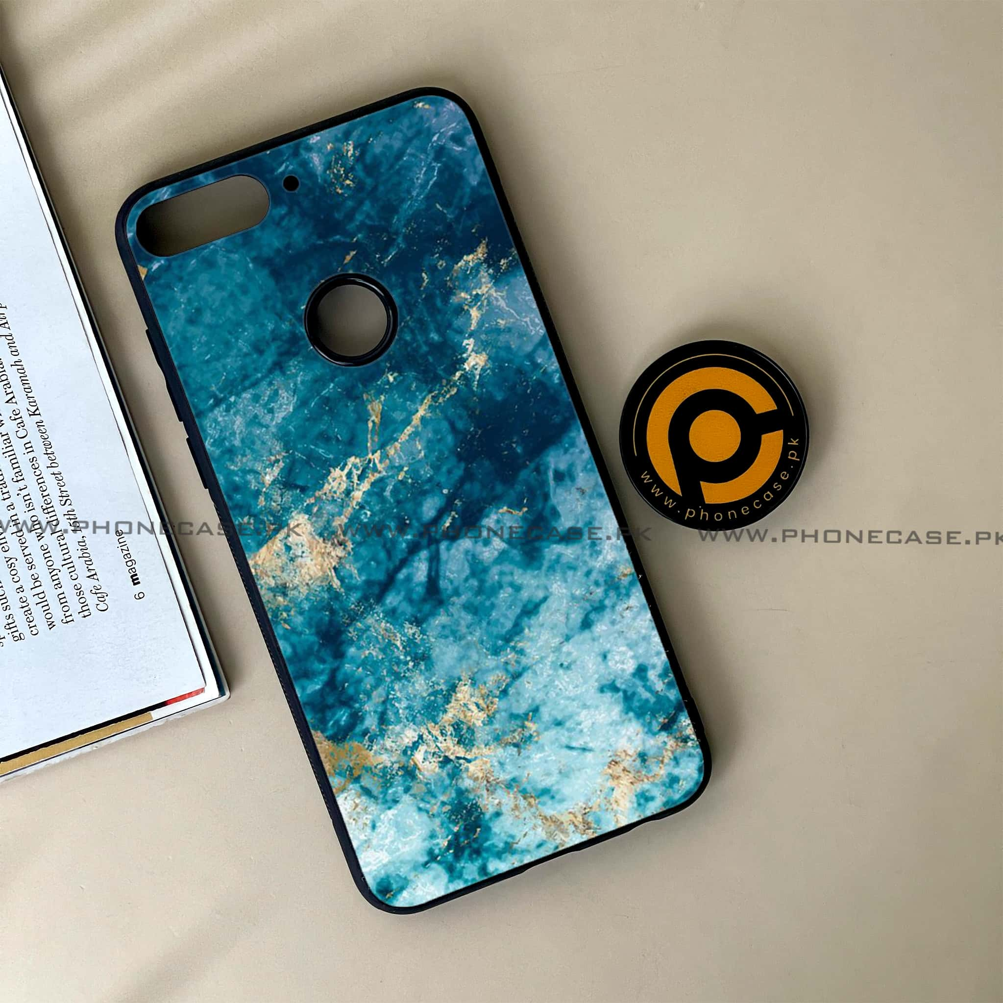 Huawei Y7 Prime (2018) - Blue Marble Series - Premium Printed Glass soft Bumper shock Proof Case