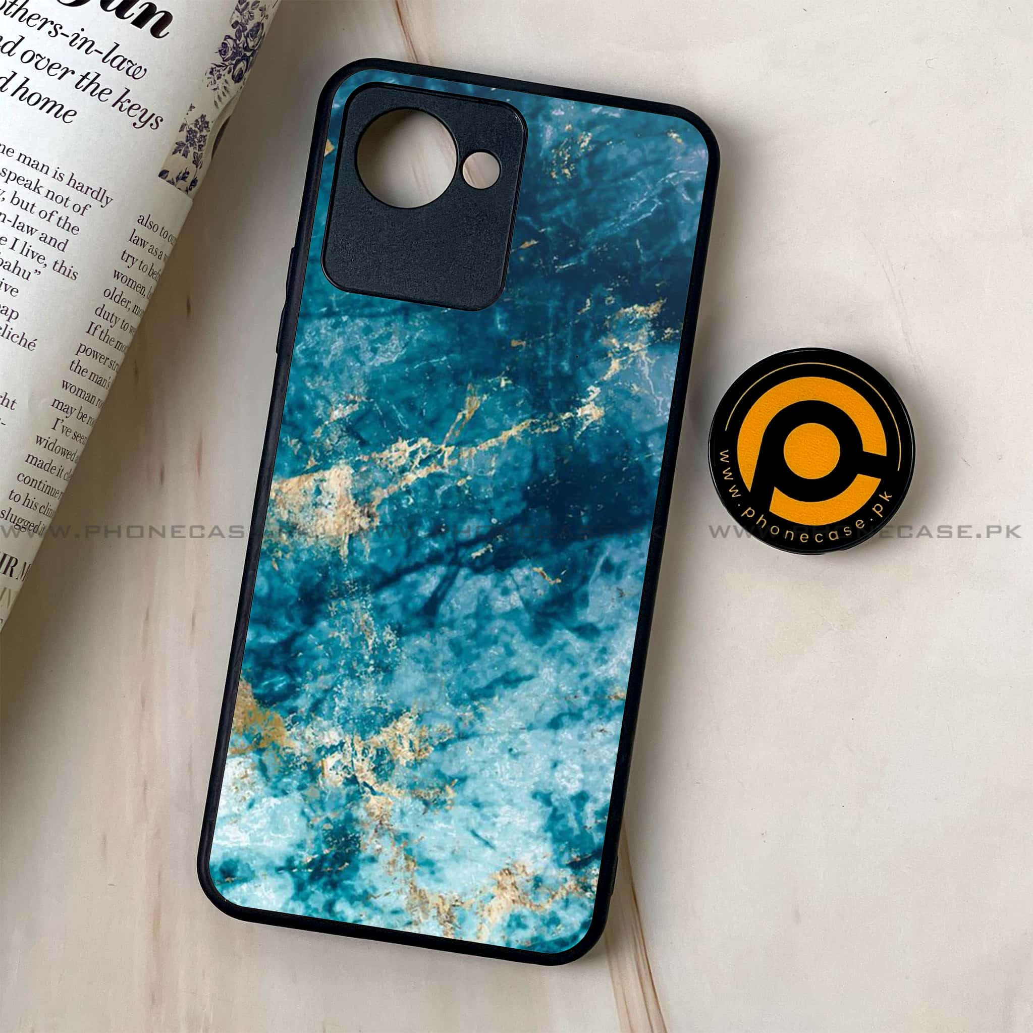 Realme C30 - Blue Marble Series - Premium Printed Glass soft Bumper shock Proof Case