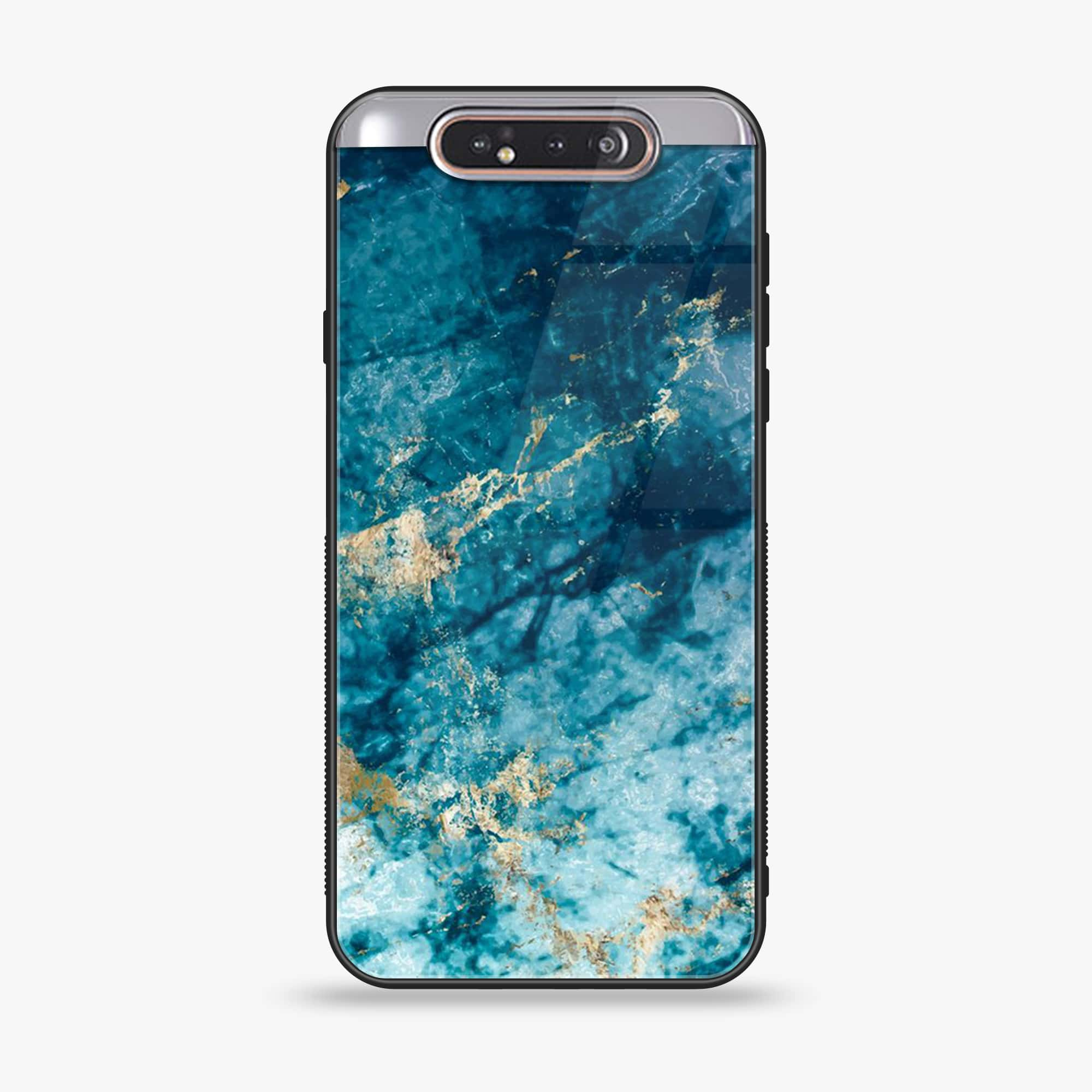 Samsung Galaxy A80 - Blue Marble Series - Premium Printed Glass soft Bumper shock Proof Case