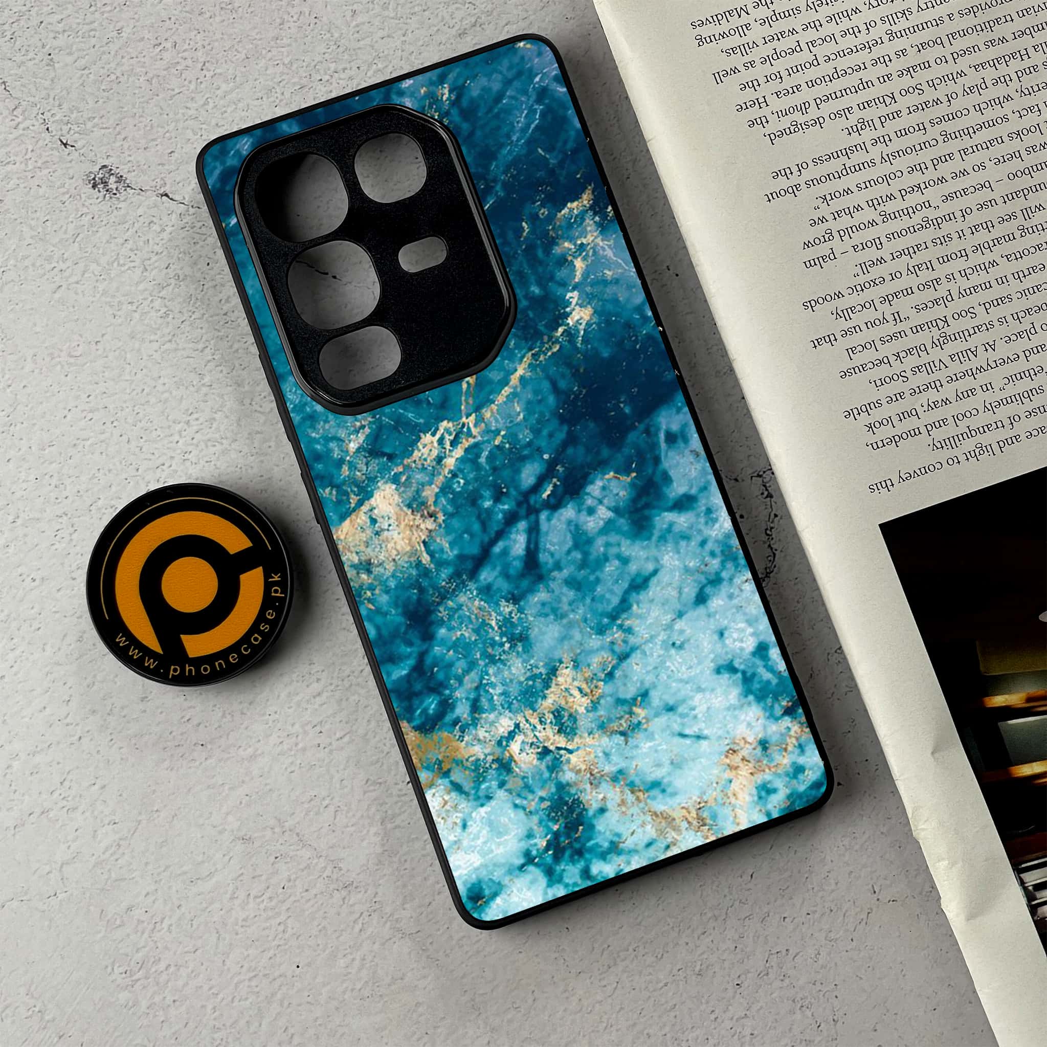 Infinix Note 50 Pro Plus - Blue Marble Series - Premium Metal Printed Soft Bumper Shockproof Case