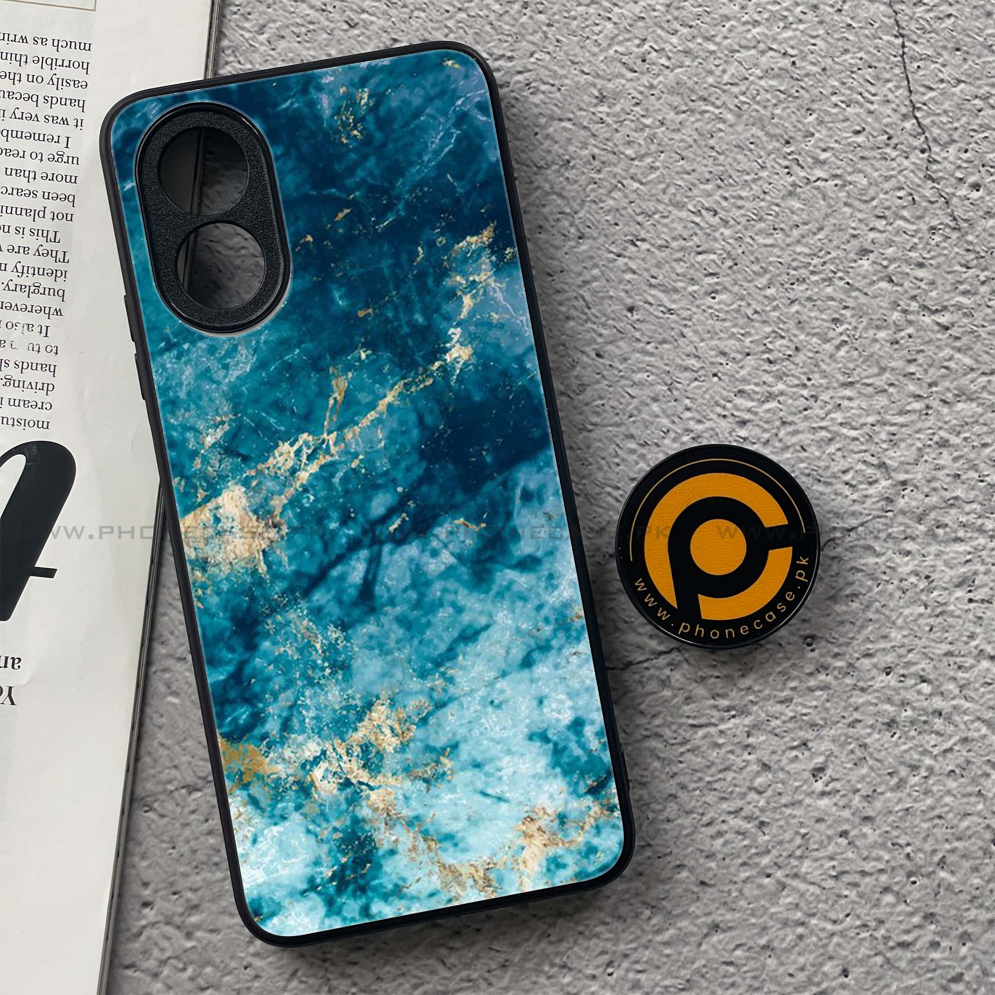 Oppo A18 4G - Blue Marble Series - Premium Printed Glass soft Bumper shock Proof Case