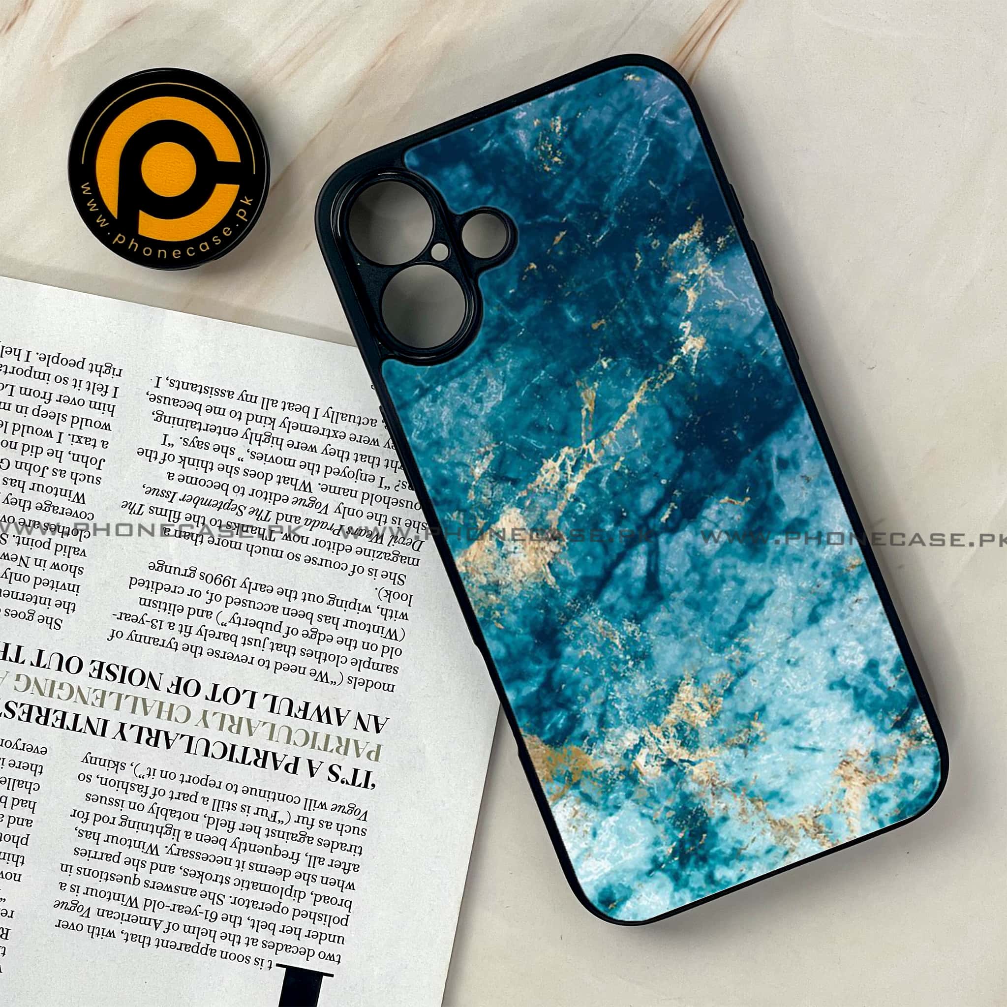 iPhone 16 Plus -  Blue Marble Series - Premium Metal Printed soft Bumper shock Proof Case