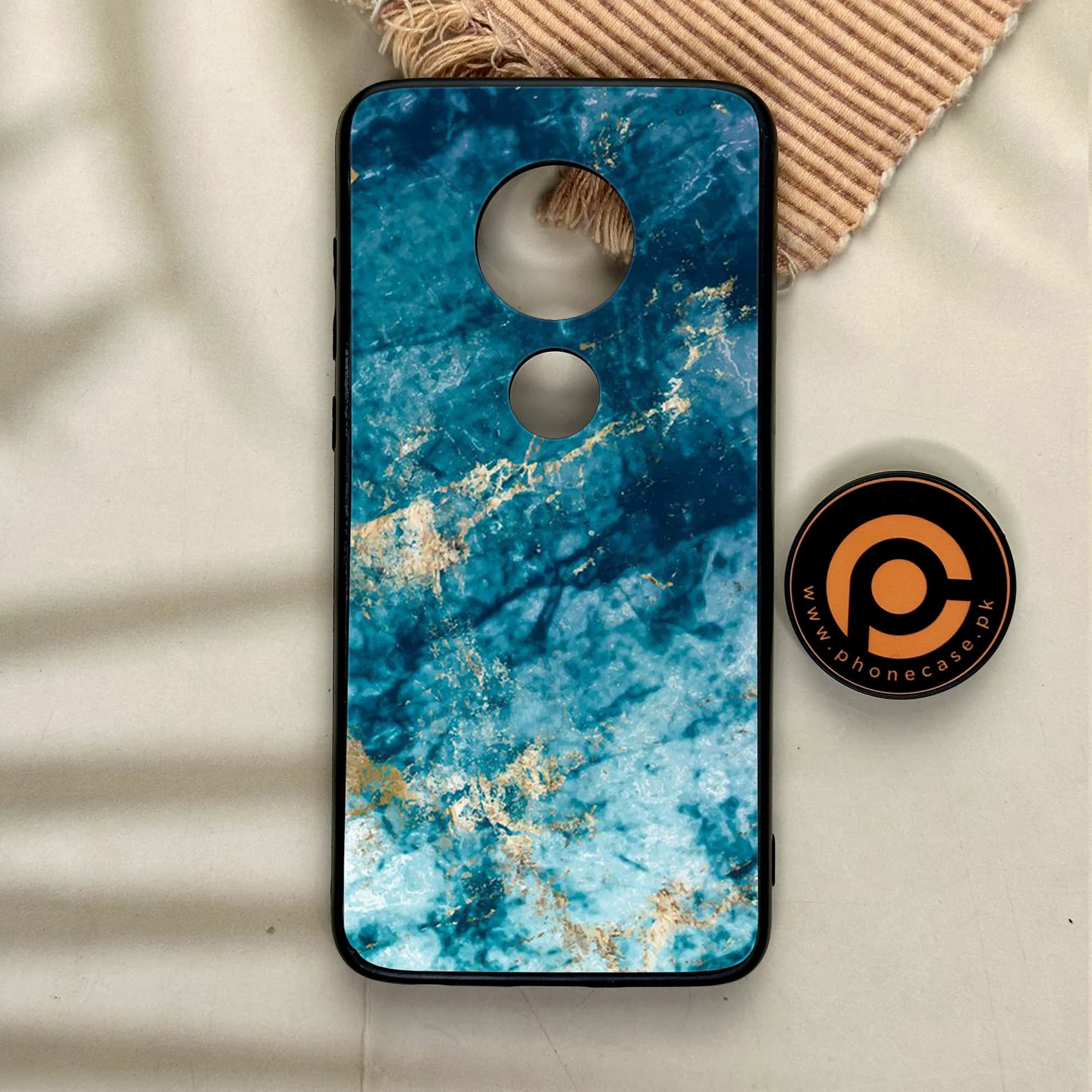 Moto G7 - Blue Marble Series - Premium Printed Glass soft Bumper shock Proof Case