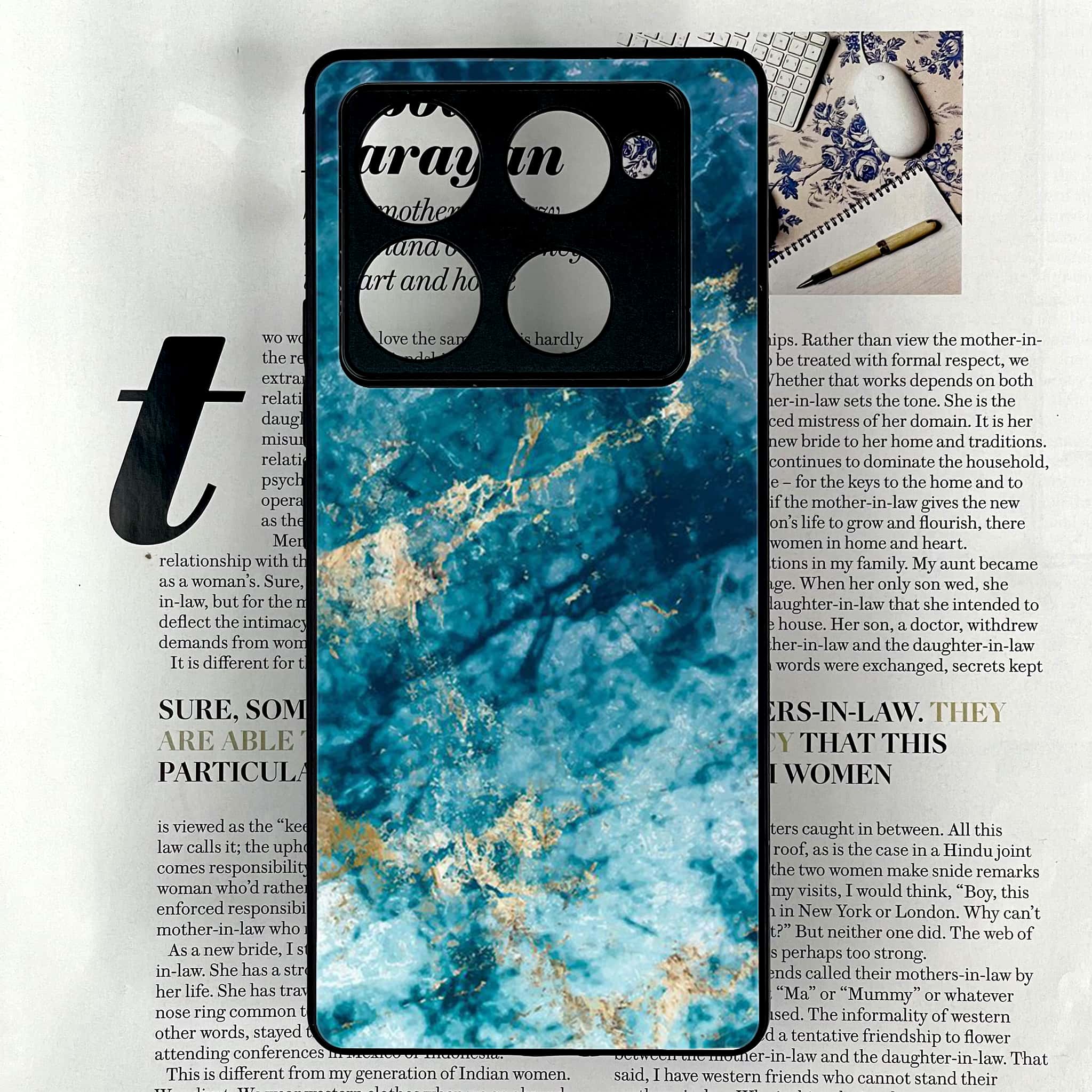 Infinix Note 40 Pro Plus - Blue Marble Series - Premium Metal Printed soft Bumper shock Proof Case