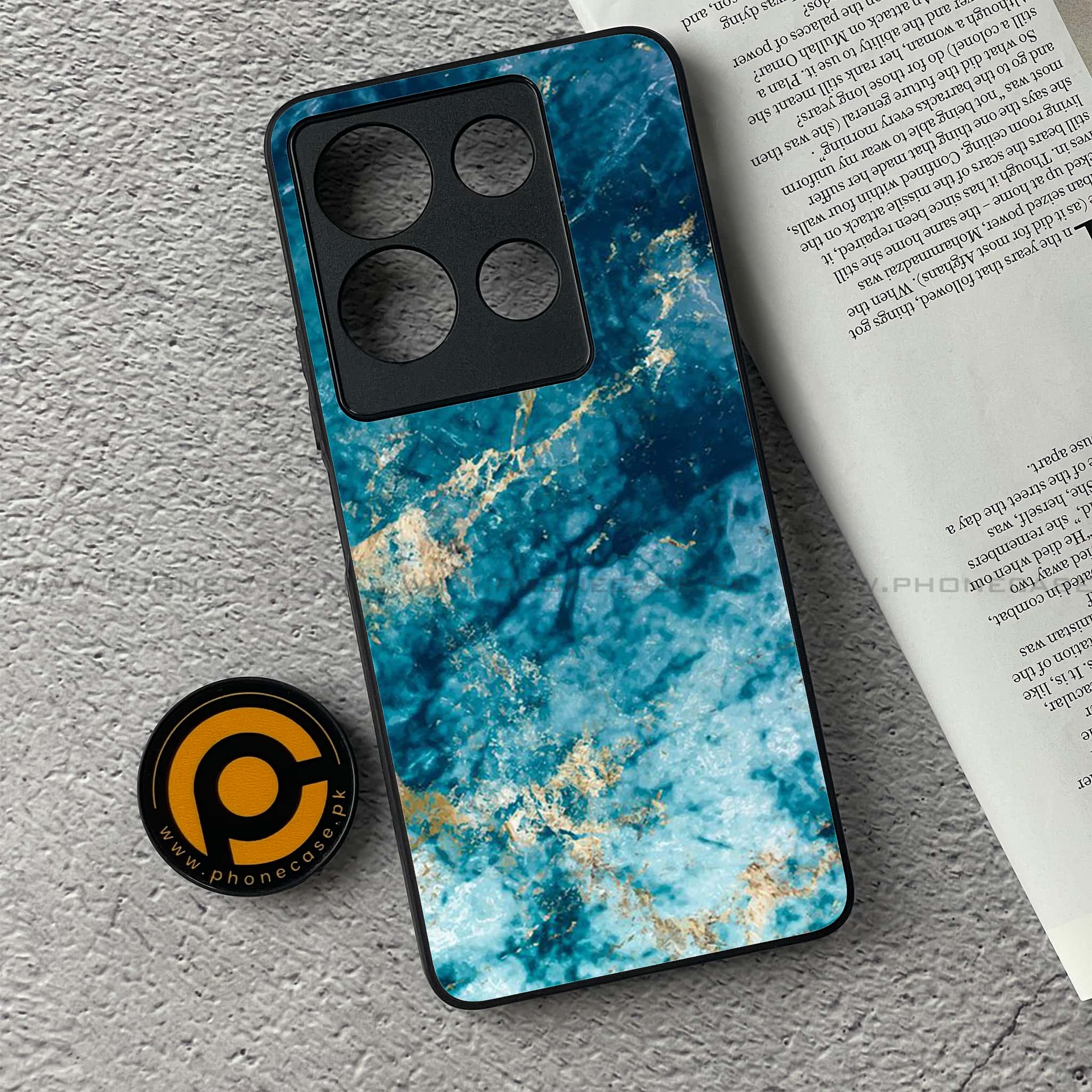 Infinix Note 30 - Blue Marble Series - Premium Printed Glass soft Bumper shock Proof Case