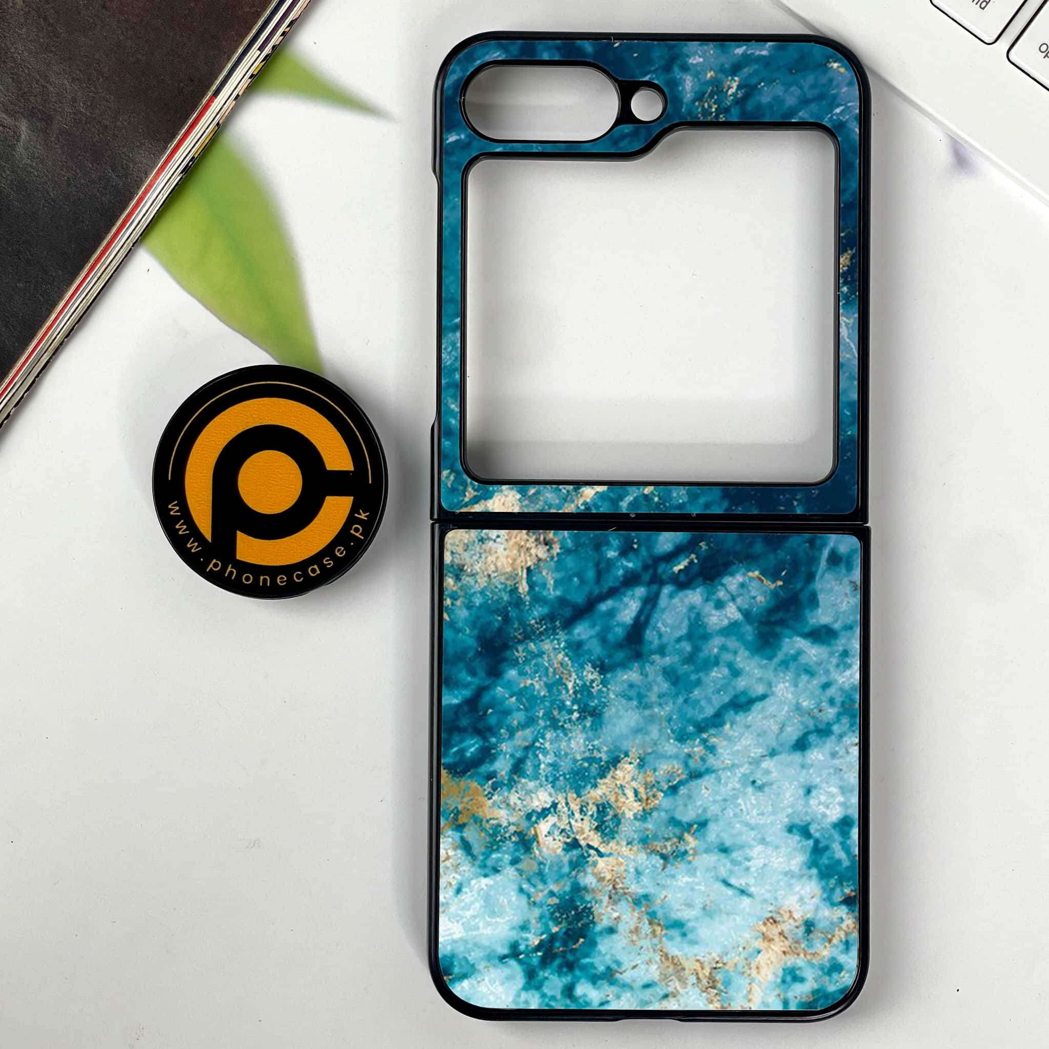 Galaxy Z Flip 6 - Blue Marble Series - Premium Printed Glass soft Bumper shock Proof Case