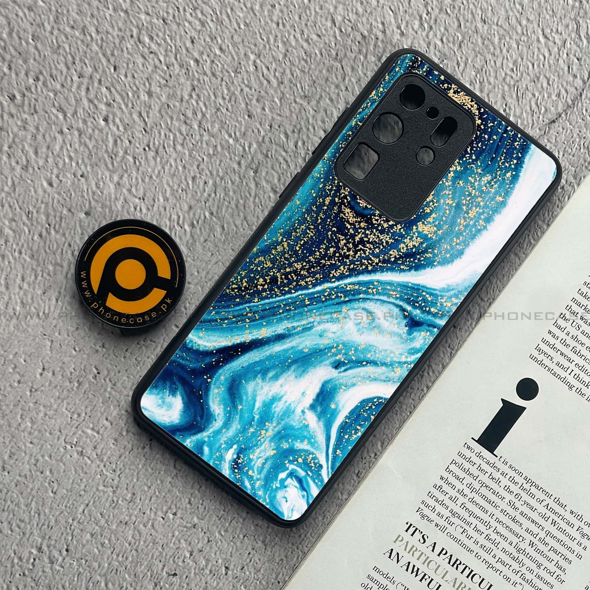 Samsung Galaxy S20 Ultra - Blue Marble Series - Premium Printed Glass soft Bumper shock Proof Case
