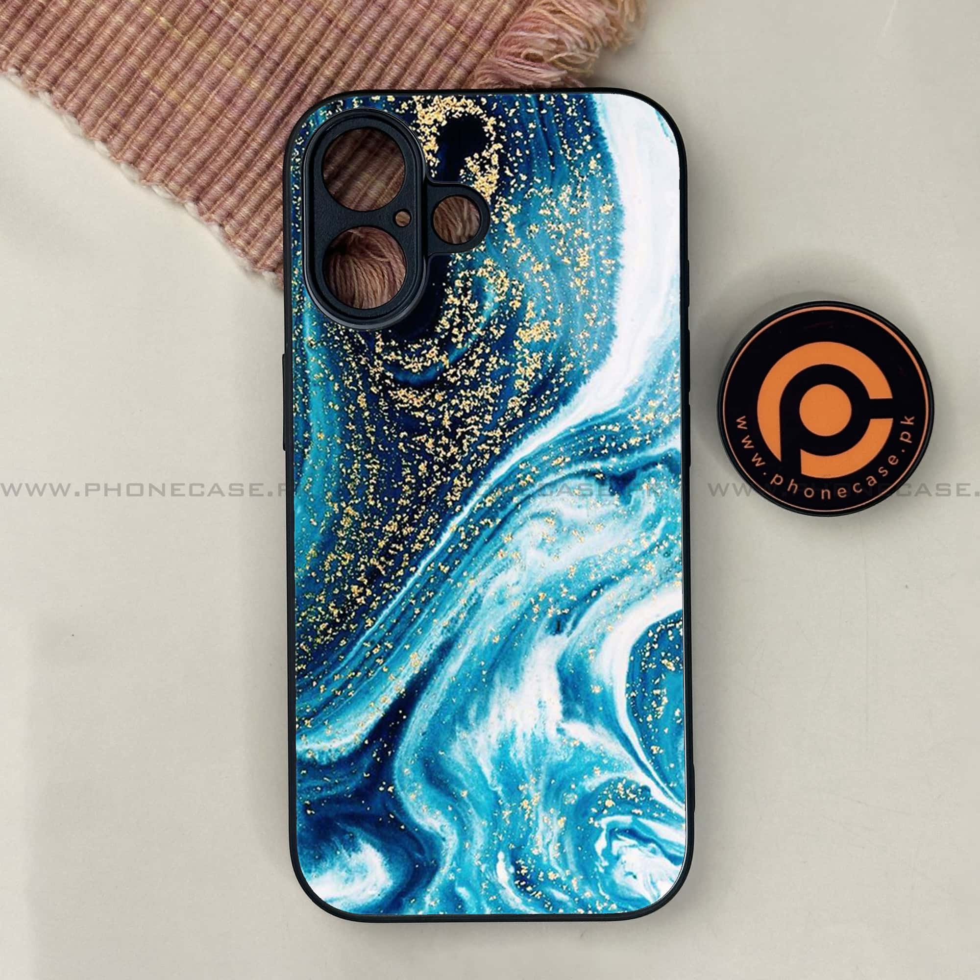 iPhone 17 - Blue Marble Series - Premium Printed Glass soft Bumper shock Proof Case
